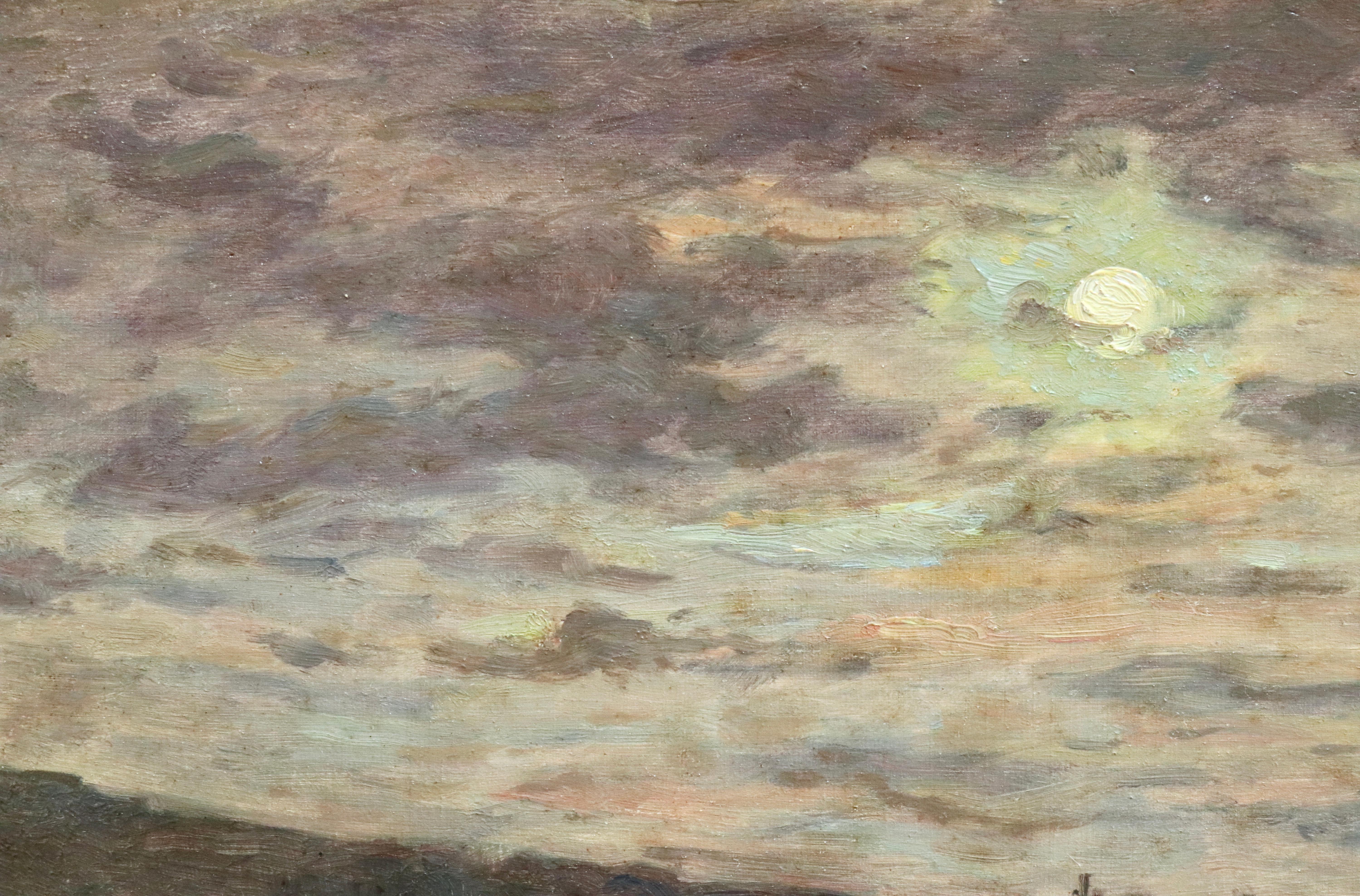 Nuit Nuageuse - 19th Century Oil, Moonlight in Cloud Landscape by Henri Duhem 3