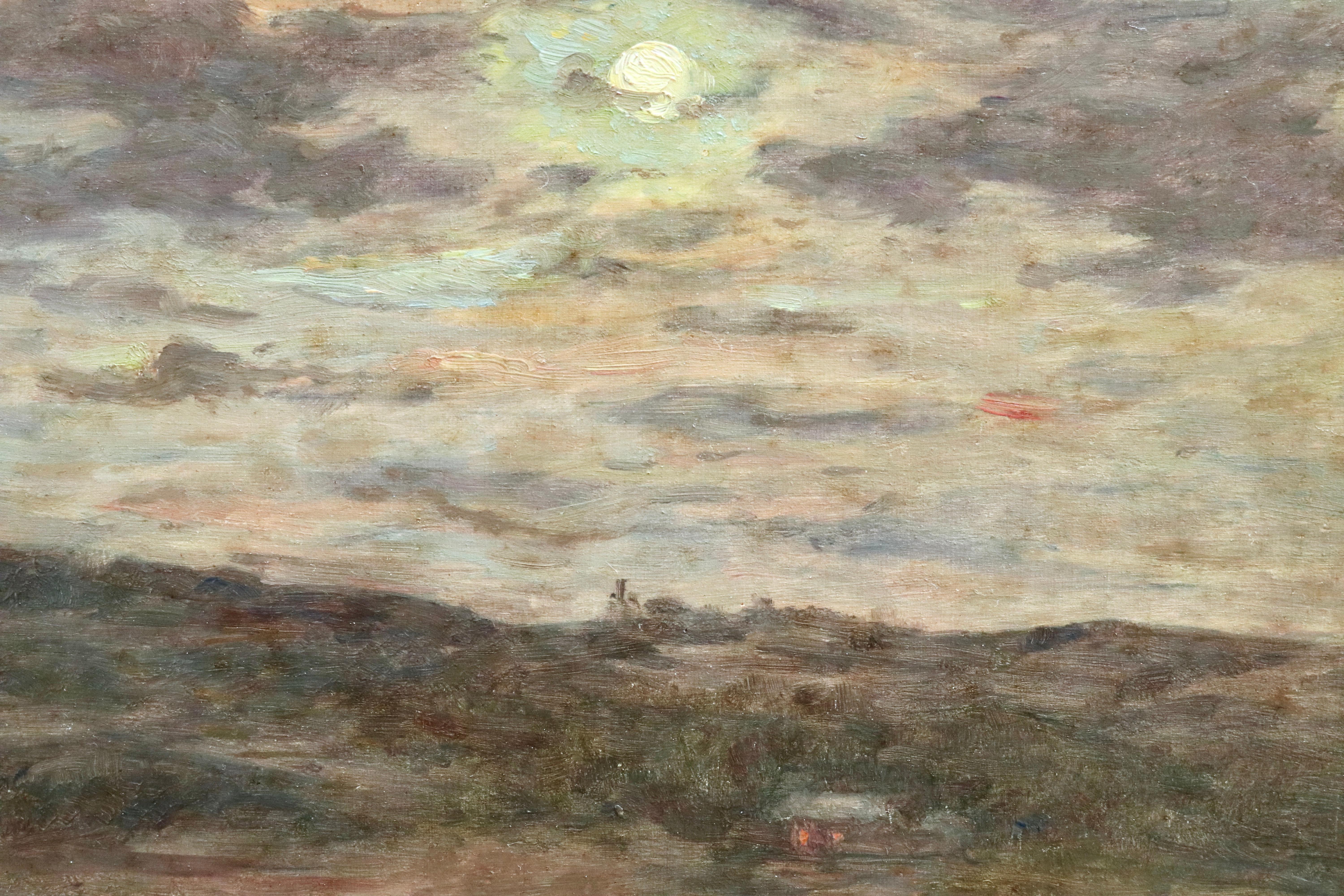 Nuit Nuageuse - 19th Century Oil, Moonlight in Cloud Landscape by Henri Duhem 5