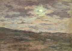 Nuit Nuageuse - 19th Century Oil, Moonlight in Cloud Landscape by Henri Duhem