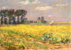 Picking Flowers - 19th Century Oil, Figures in Summer Landscape by Henri Duhem