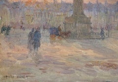 Place Vendôme - 19th Century Oil, Figures in Landscape at Sunset by Henri Duhem