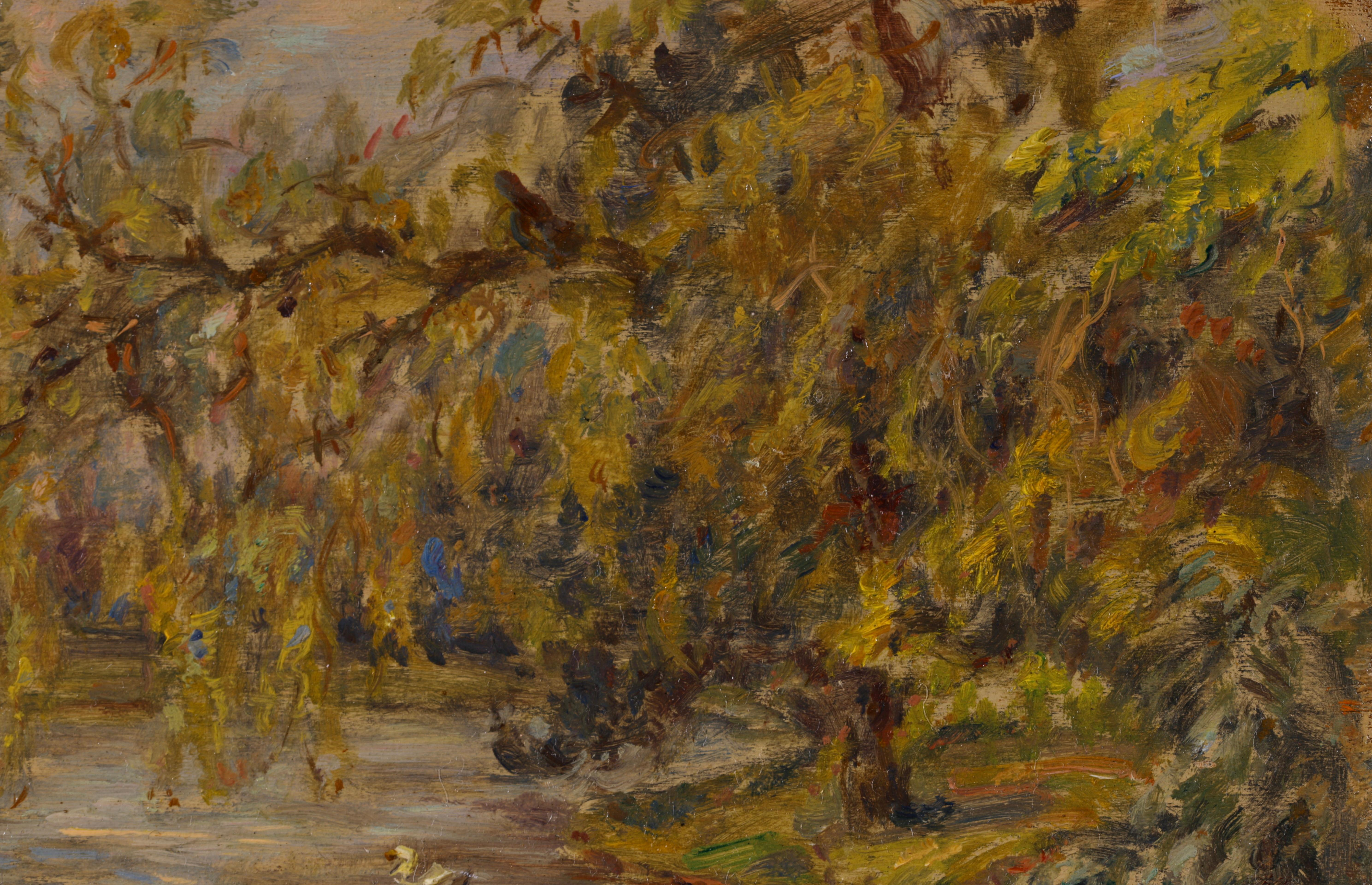 Punt on a River - Impressionist Oil, Figures by River Landscape by Henri Duhem 3