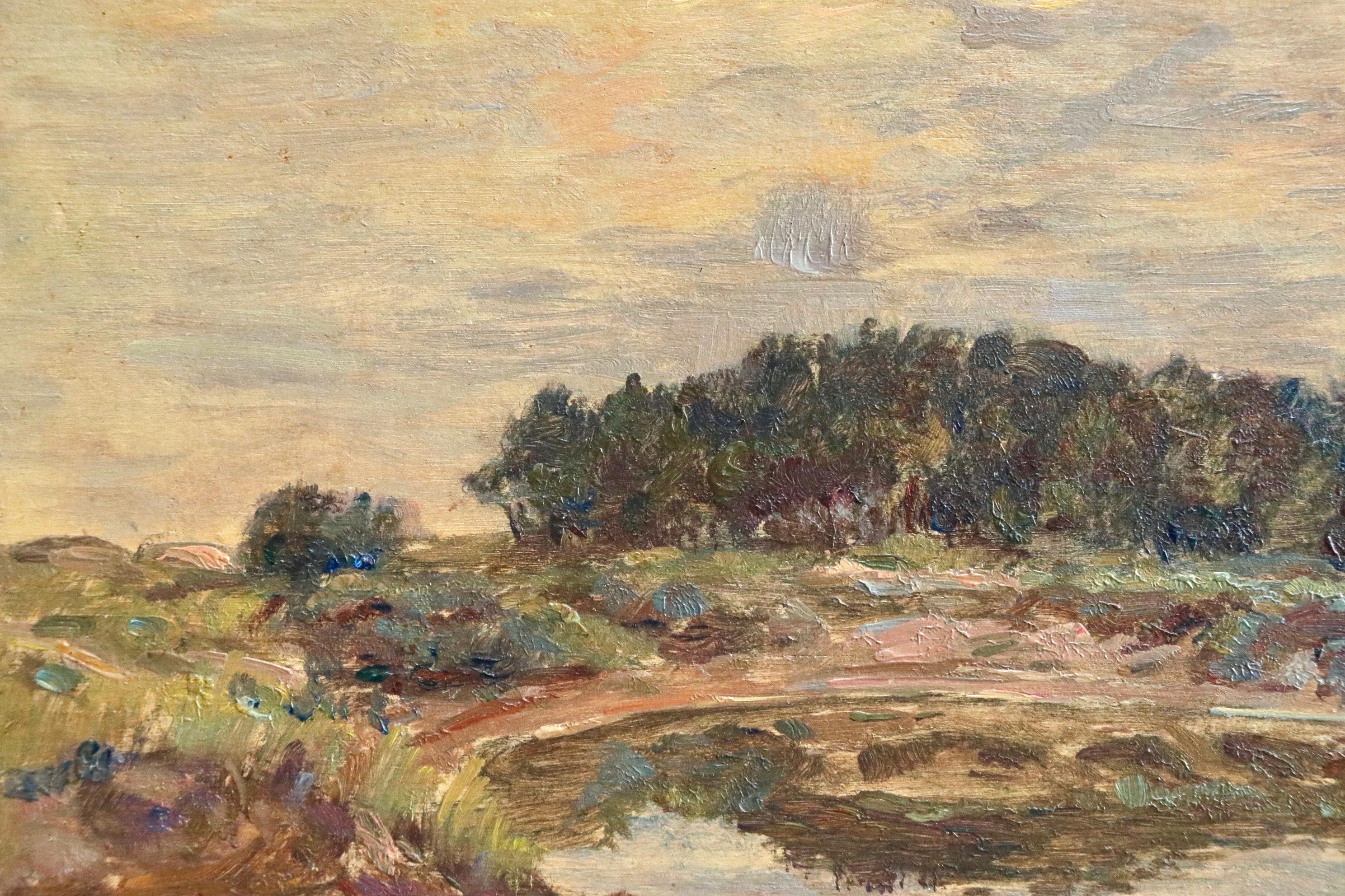 Reflection - Evening - 19th Century Oil, Landscape at Sunset by Henri Duhem 3