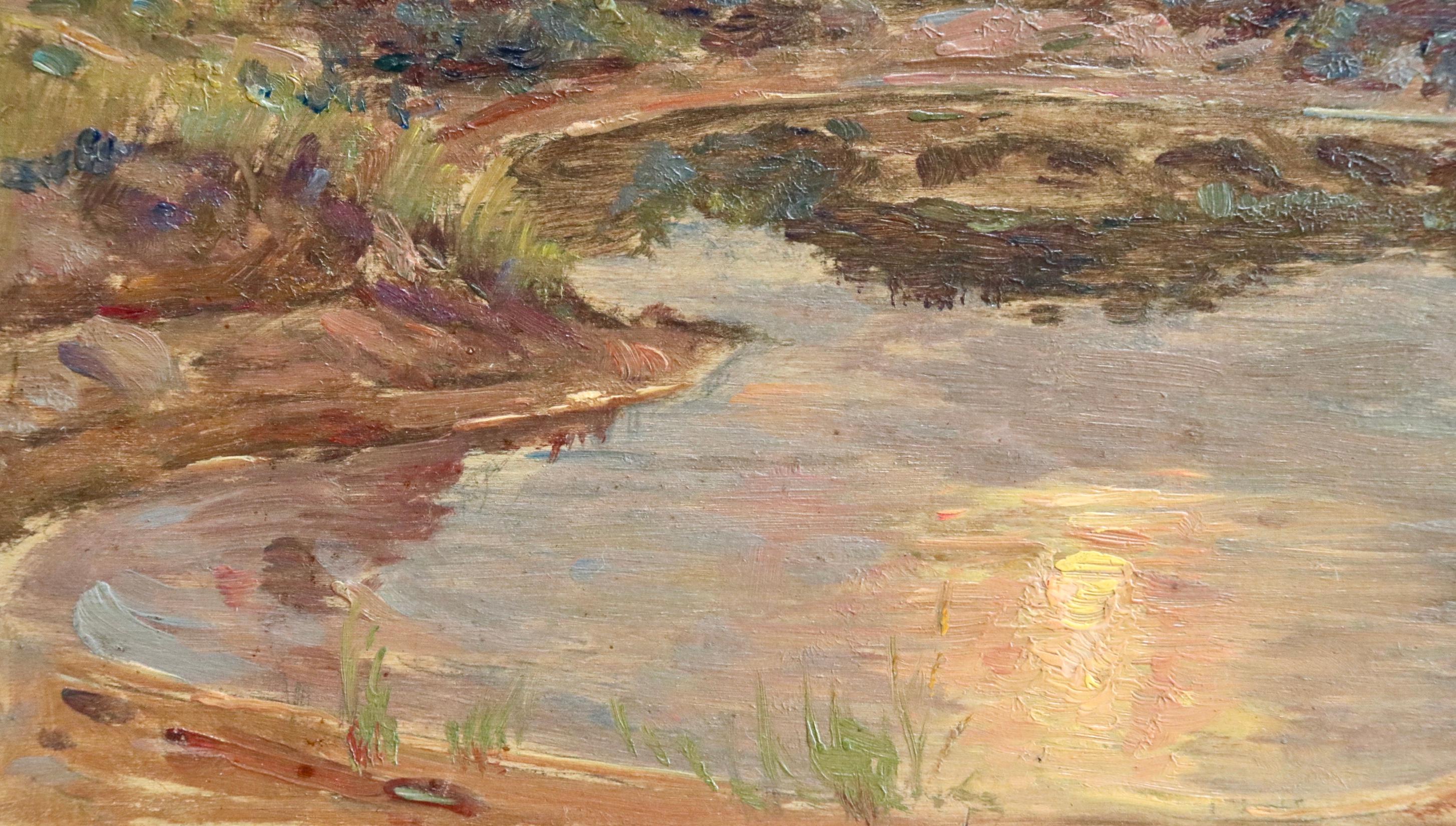 Reflection - Soirée - Huile du XIXe siècle, Paysage au coucher du soleil par Henri Duhem en vente 5