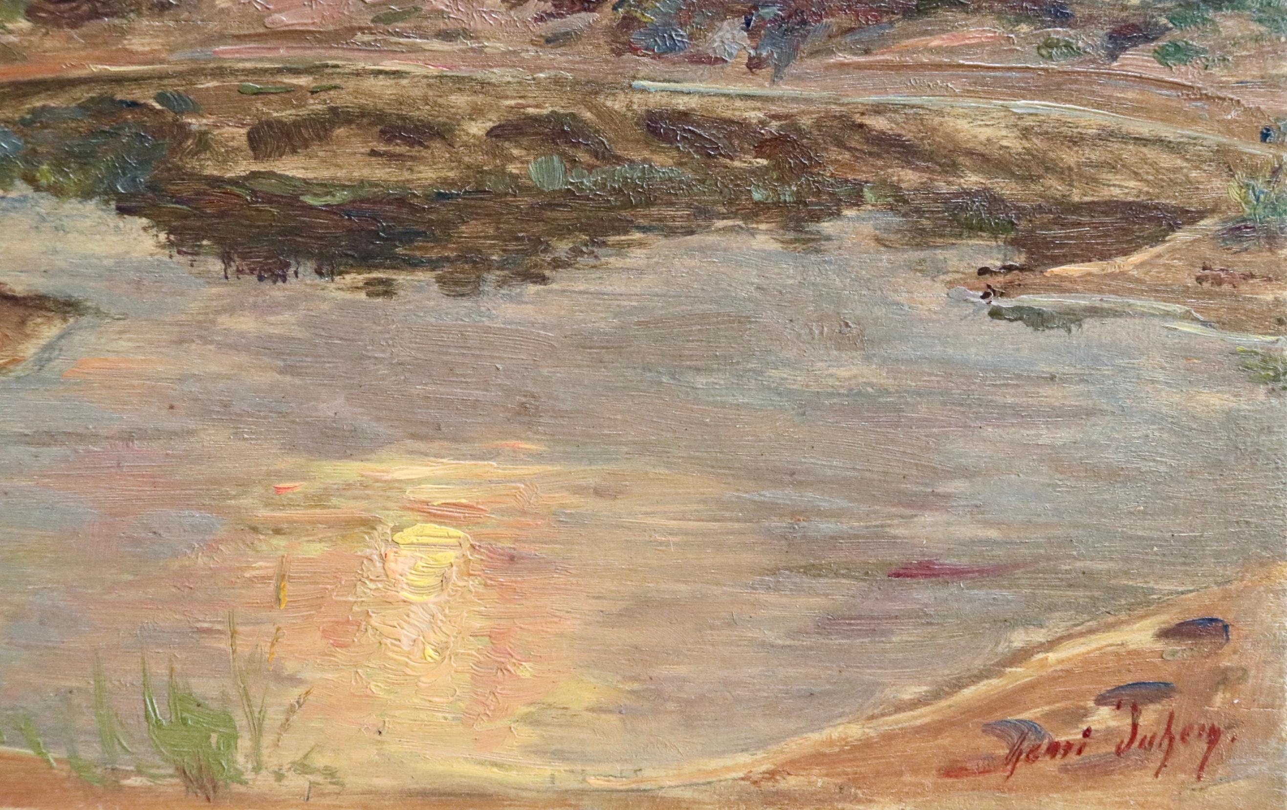 Reflection - Evening - 19th Century Oil, Landscape at Sunset by Henri Duhem 5