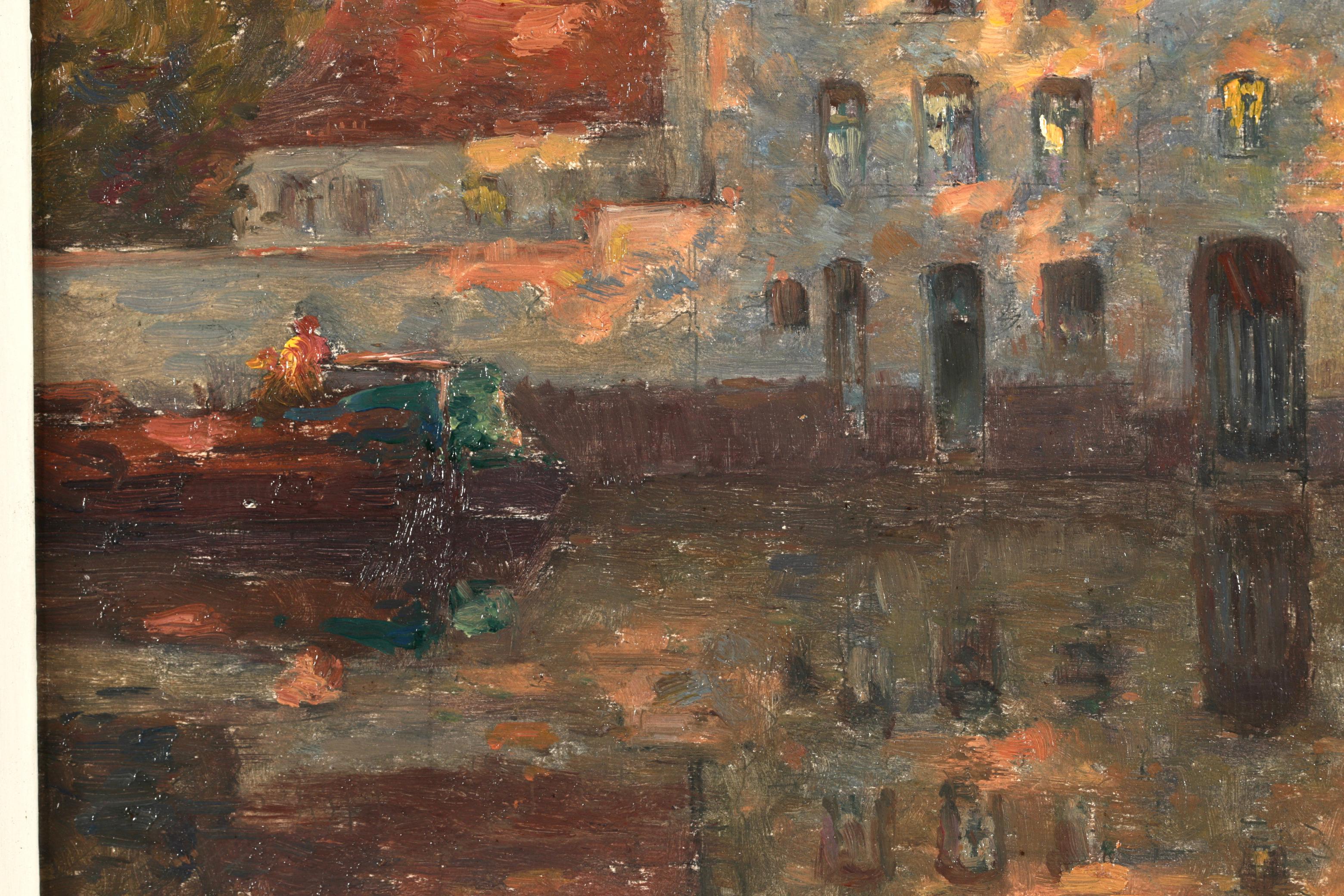 Riflessioni - Douai - Paesaggio impressionista dipinto a olio da Henri Duhem 4