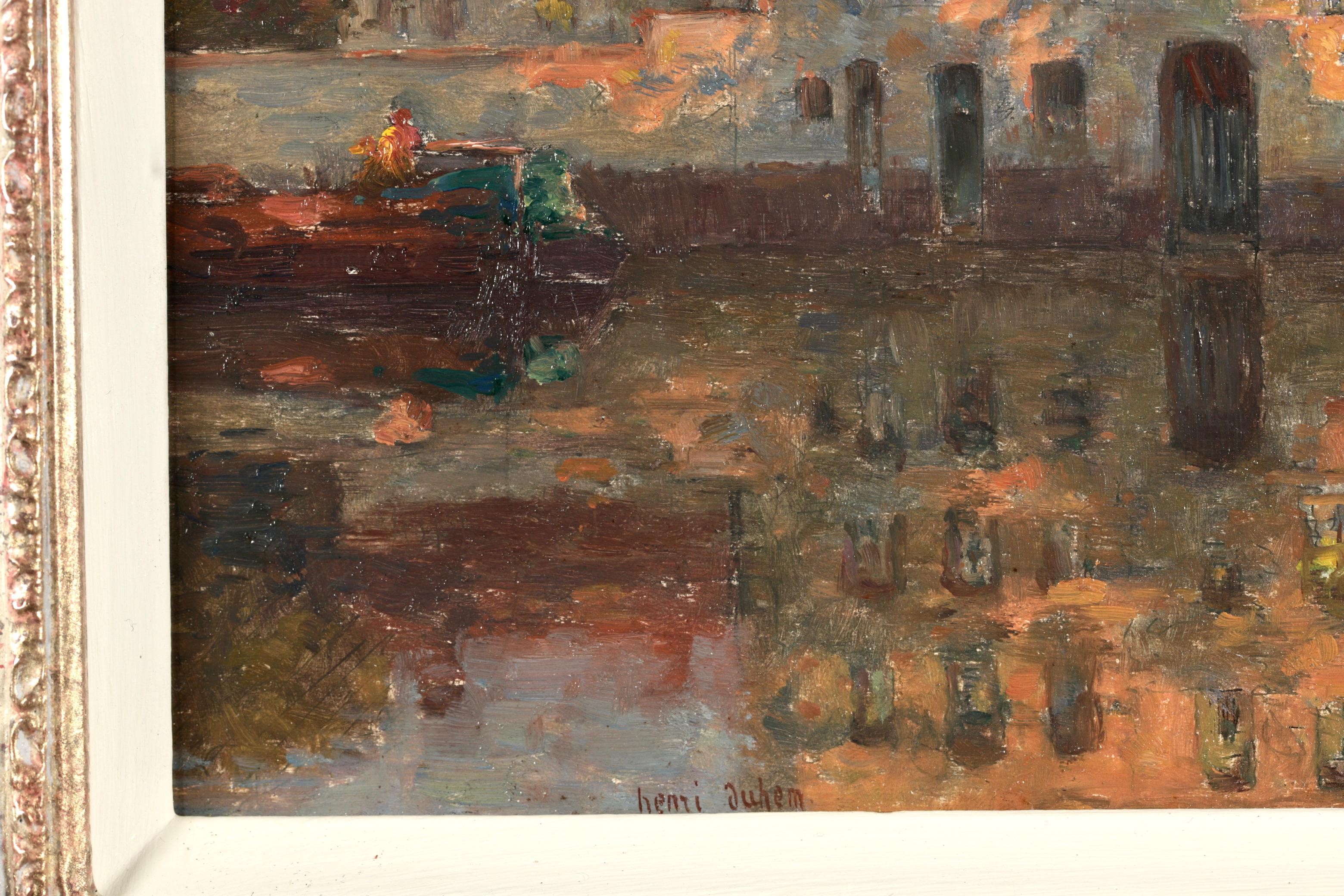 Riflessioni - Douai - Paesaggio impressionista dipinto a olio da Henri Duhem 5