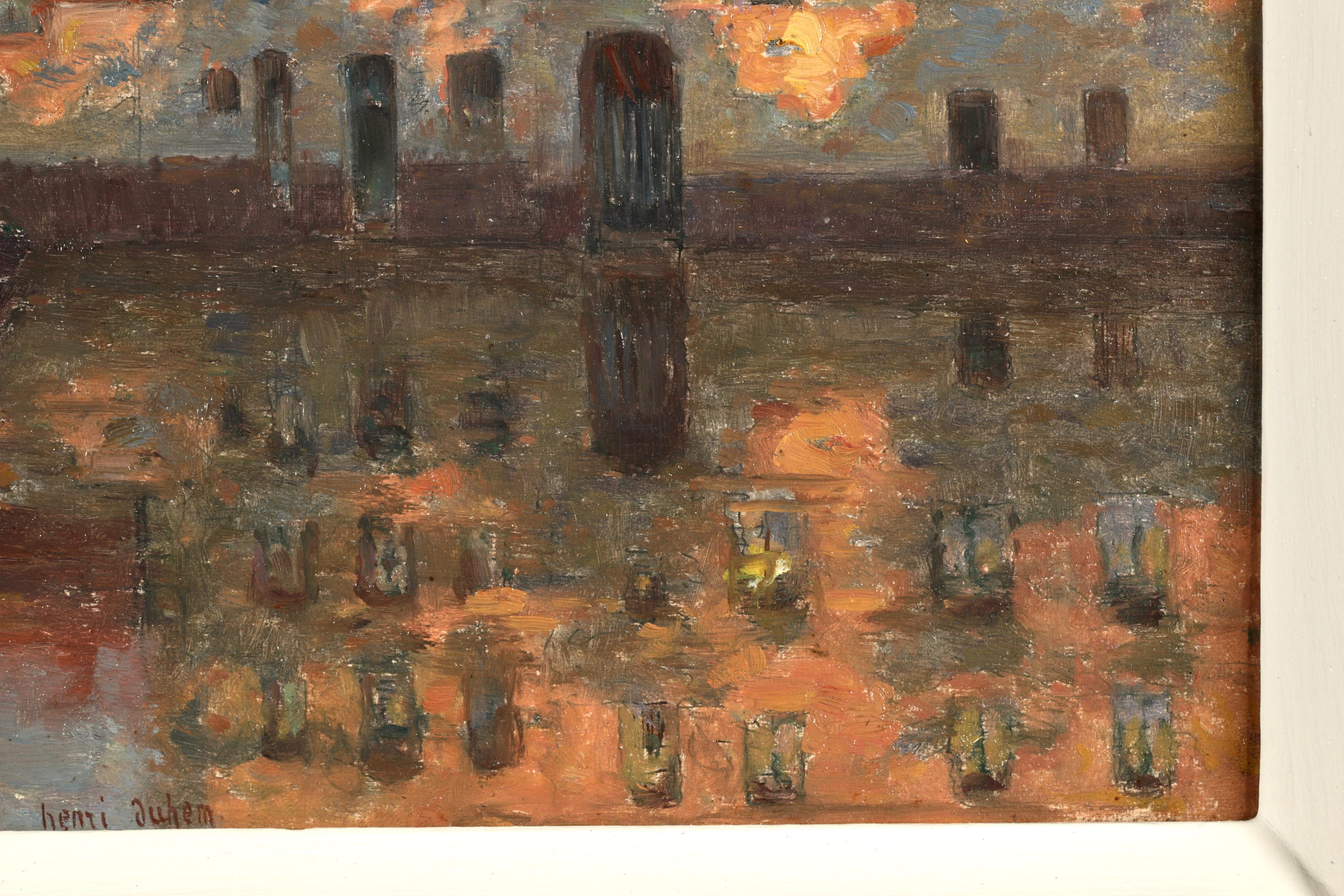 Riflessioni - Douai - Paesaggio impressionista dipinto a olio da Henri Duhem 6