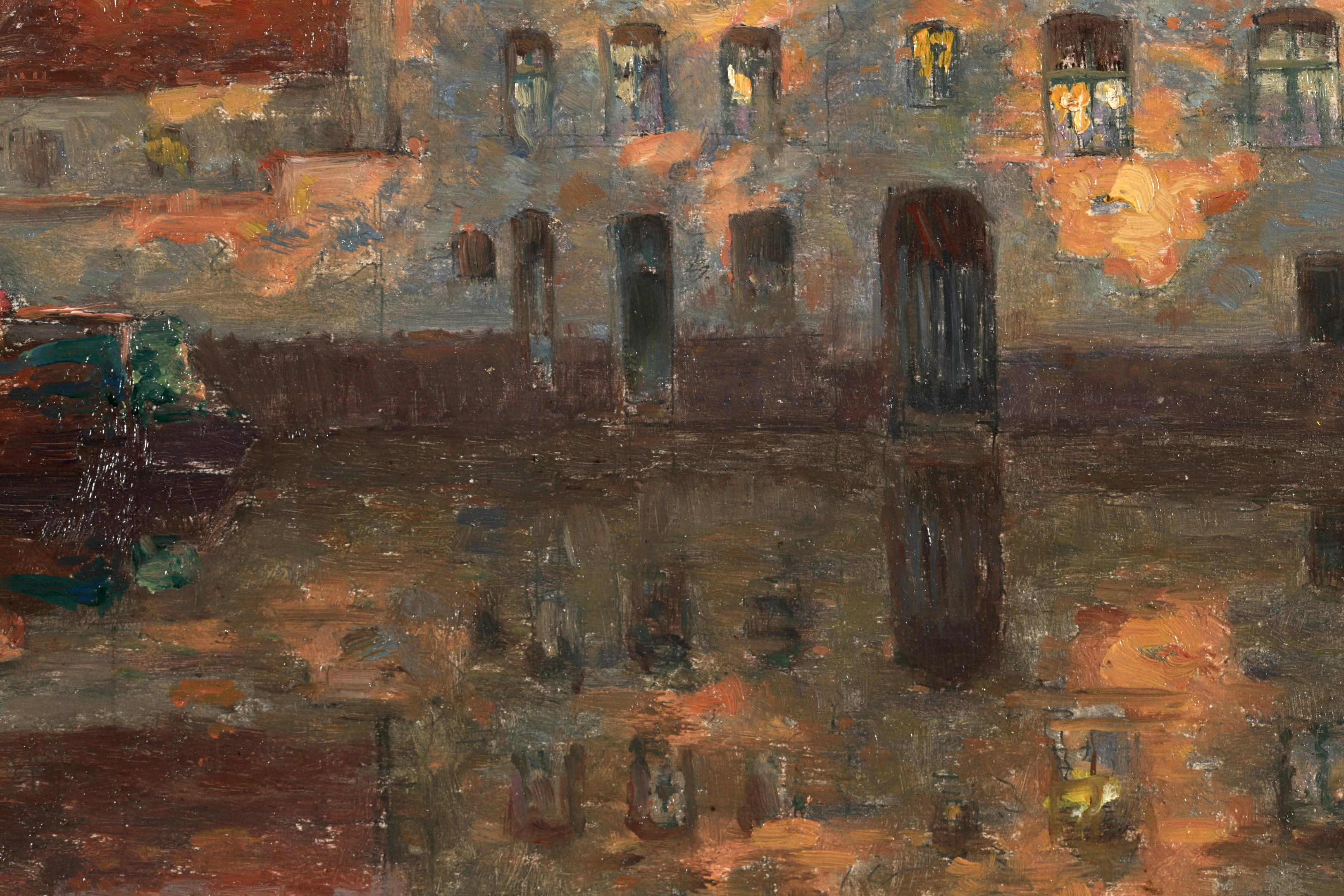 Riflessioni - Douai - Paesaggio impressionista dipinto a olio da Henri Duhem 7