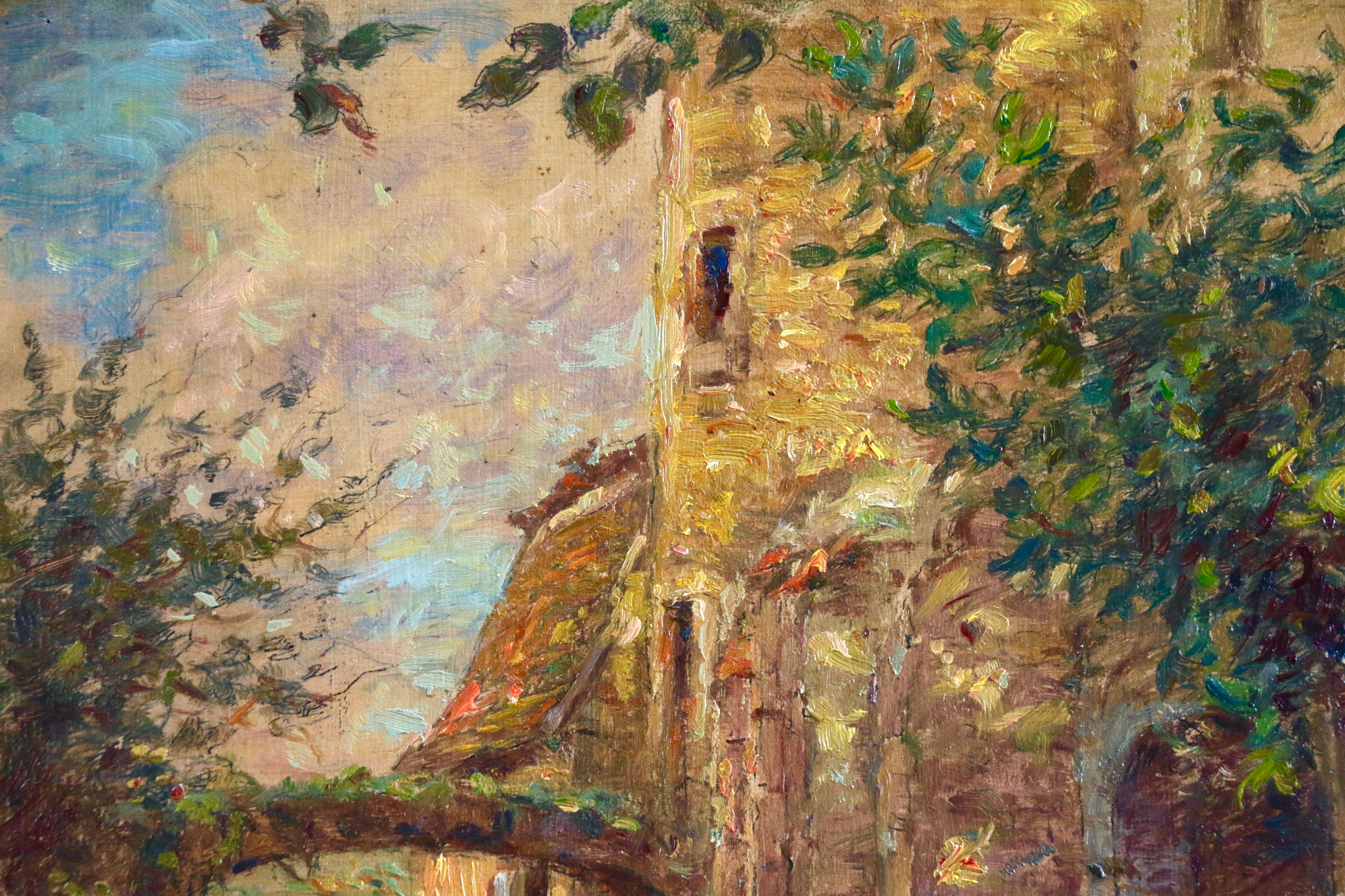 Saint-Jean-Lespinasse - Huile du 19e siècle, paysage de village français par H Duhem - Painting de Henri Duhem