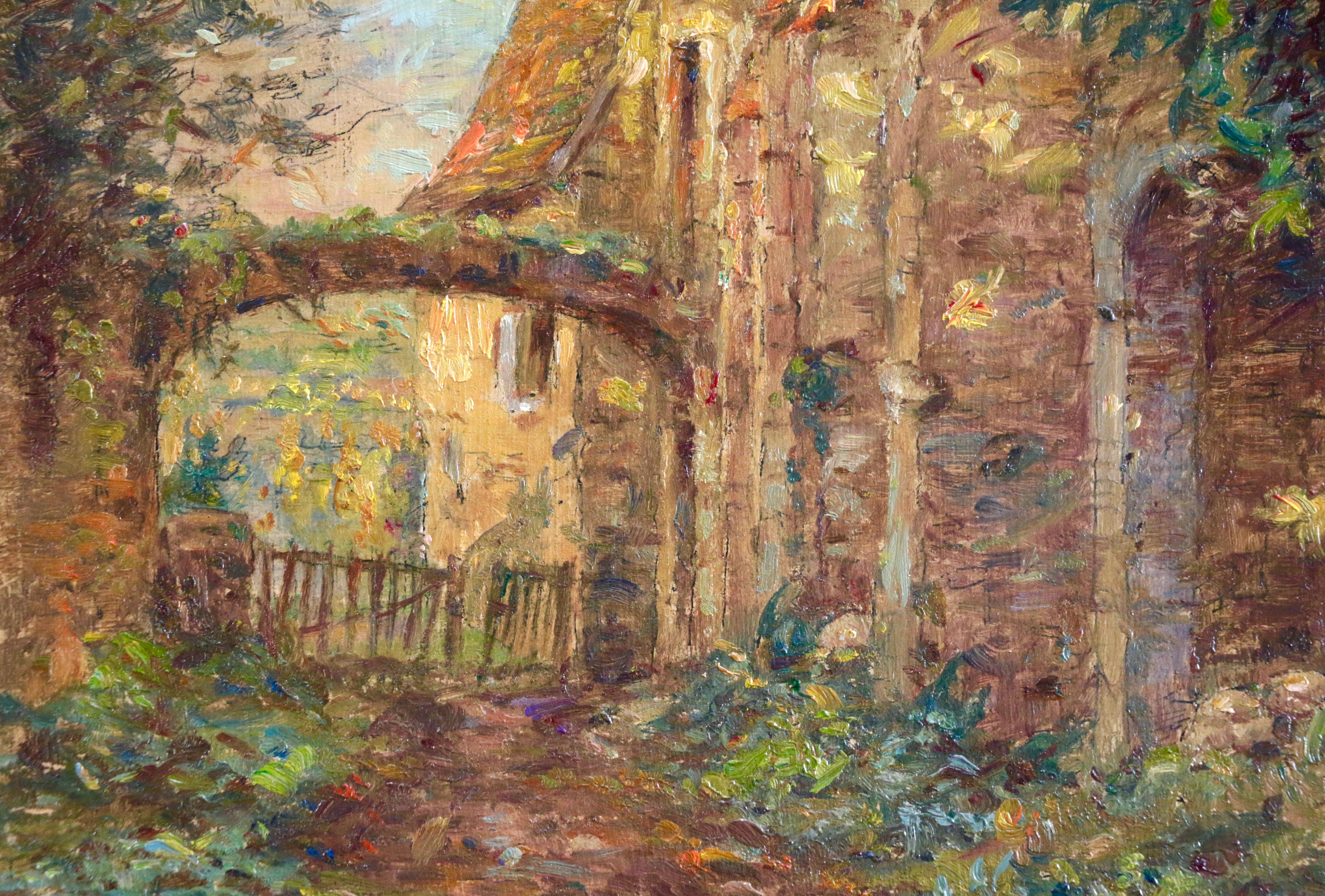 Saint-Jean-Lespinasse - Huile du 19e siècle, paysage de village français par H Duhem - Impressionnisme Painting par Henri Duhem