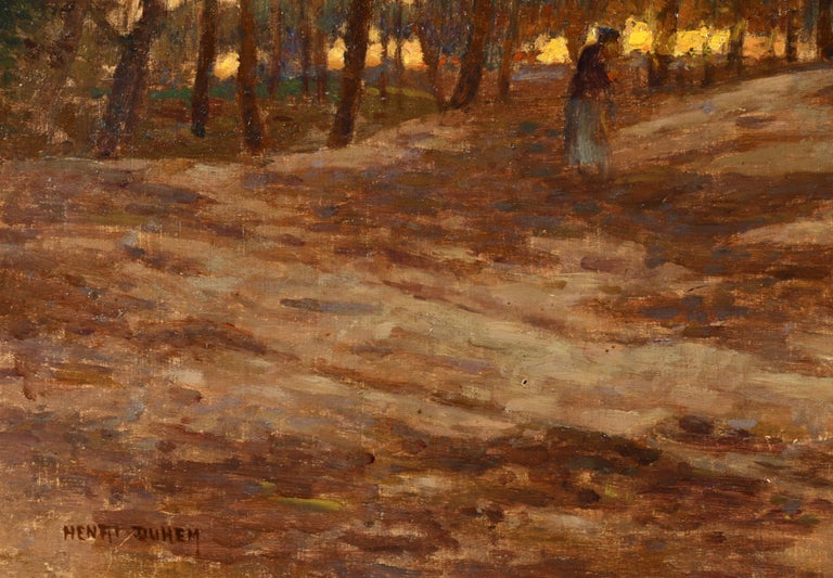 Sunset in the Forest - Impressionist Oil, Figure in Landscape by Henri Duhem 6