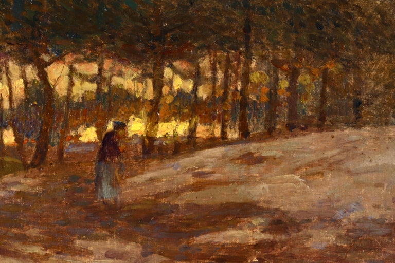 Sunset in the Forest - Impressionist Oil, Figure in Landscape by Henri Duhem 7