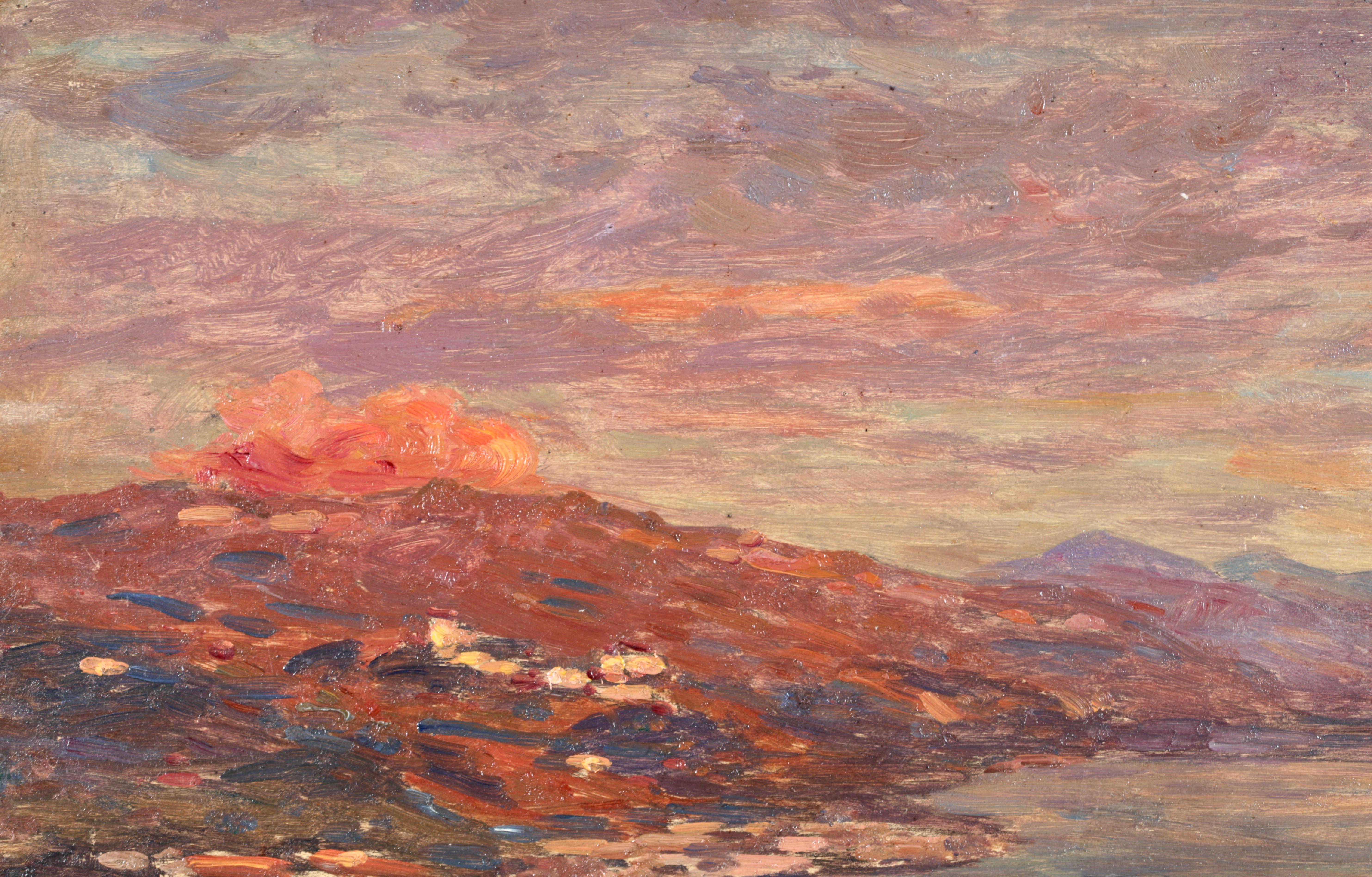 Sur le lac - Impressionist Oil, Boat on Lake in Landscape by Henri Duhem For Sale 4