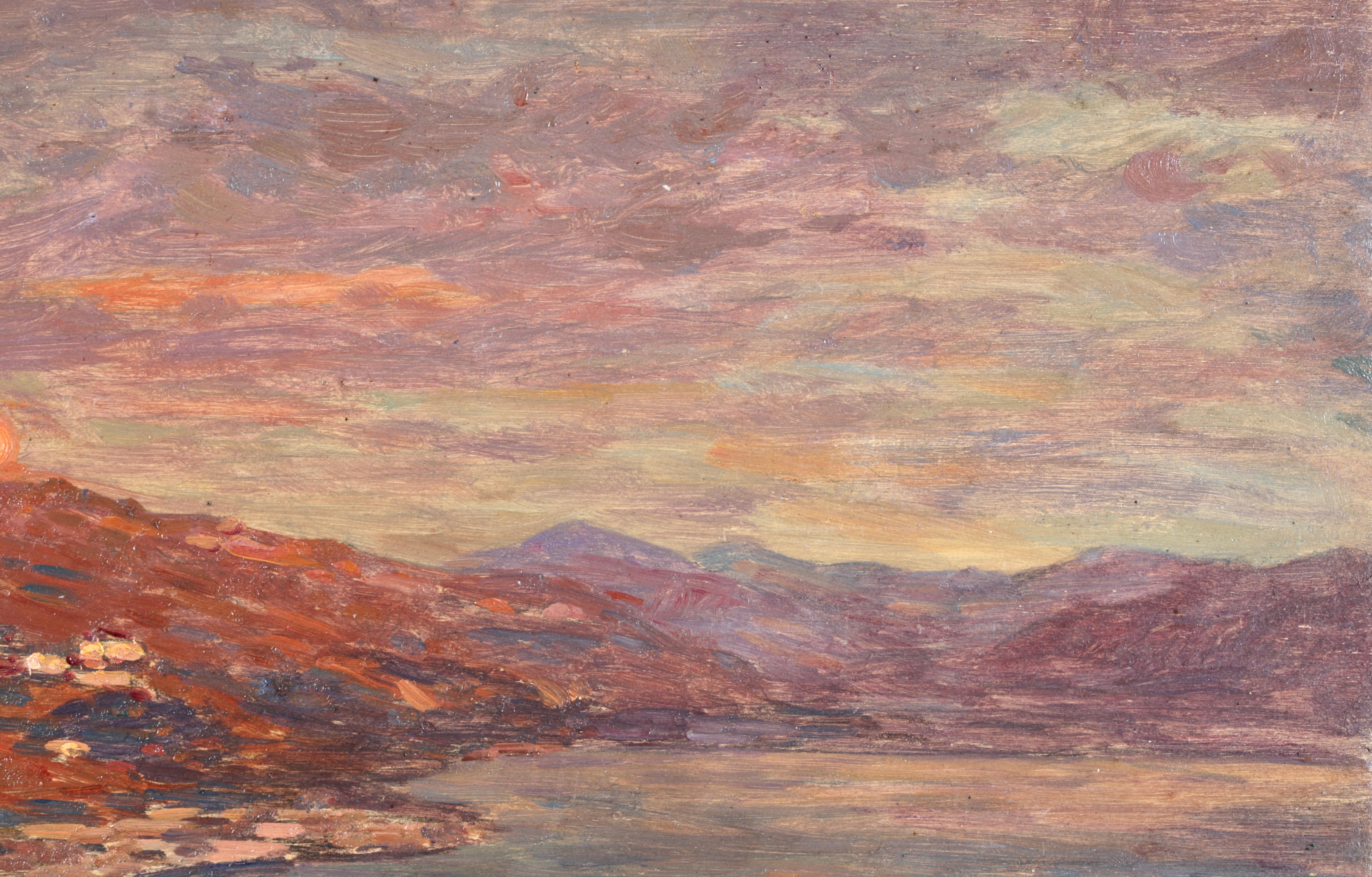 Sur le lac - Impressionist Oil, Boat on Lake in Landscape by Henri Duhem For Sale 5