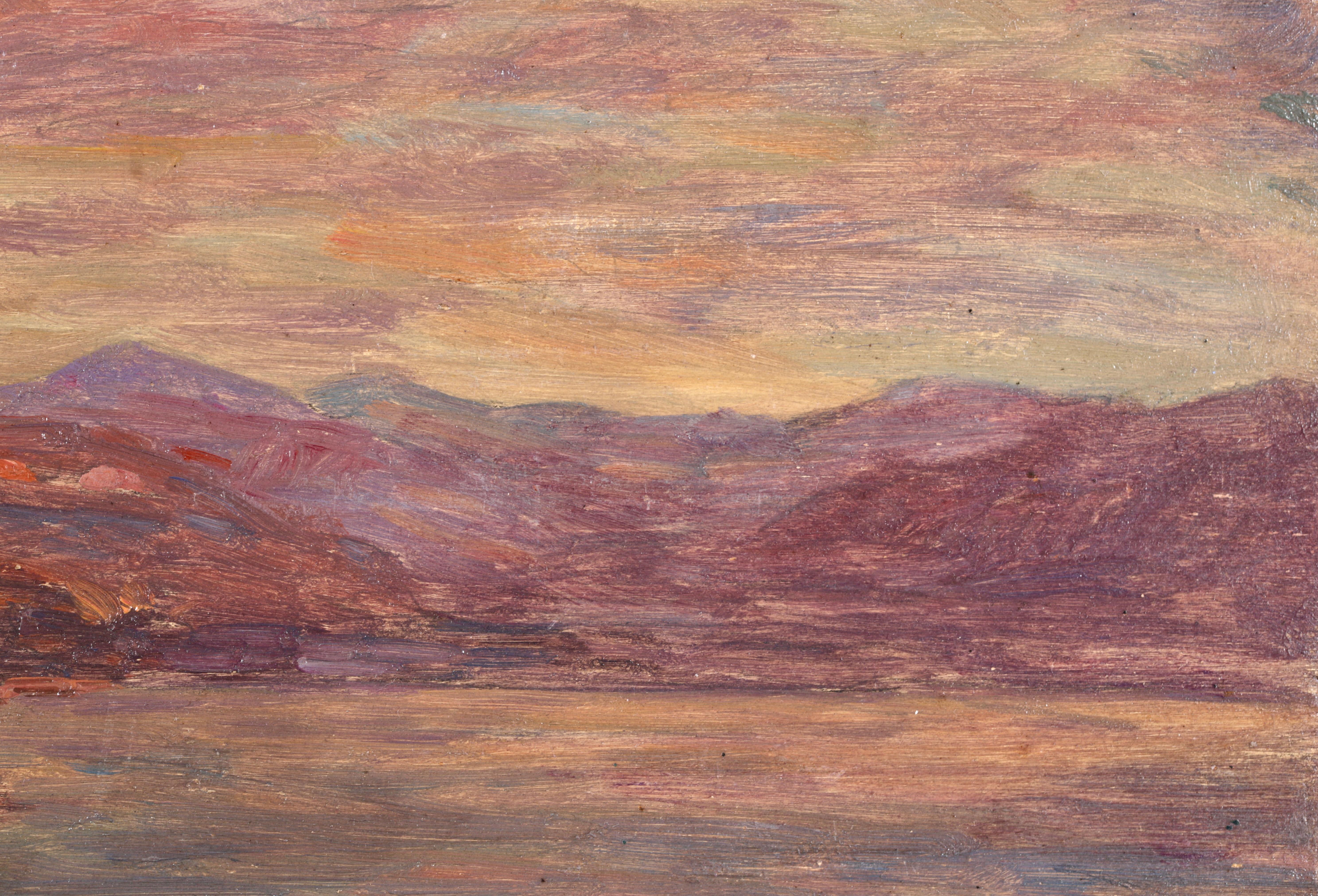 Sur le lac - Impressionist Oil, Boat on Lake in Landscape by Henri Duhem For Sale 7