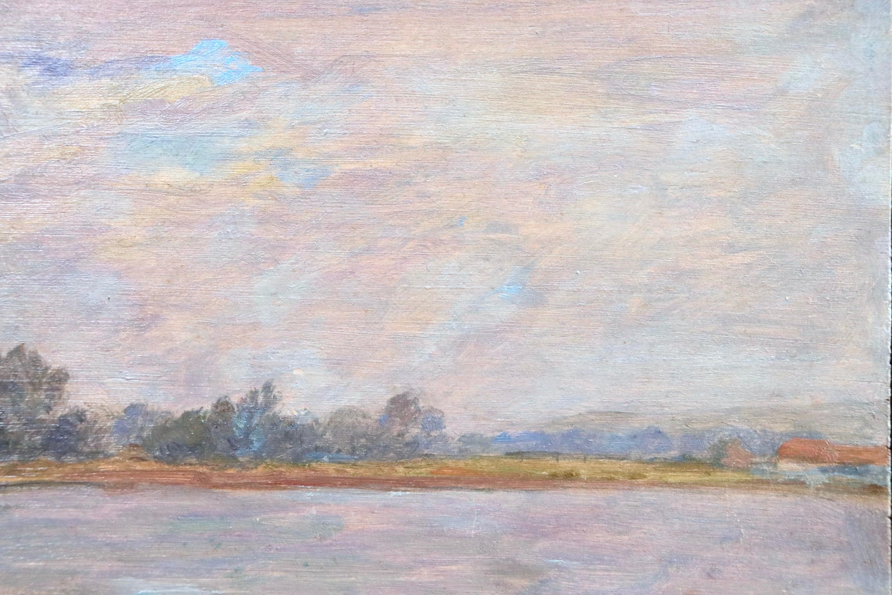 Sur l'etang á Nimes - 19th Century Oil, Boat on Pond Landscape by Henri Duhem For Sale 1