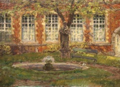 The Artist's Garden - 19th Century Oil, Fountain in Landscape by Henri Duhem