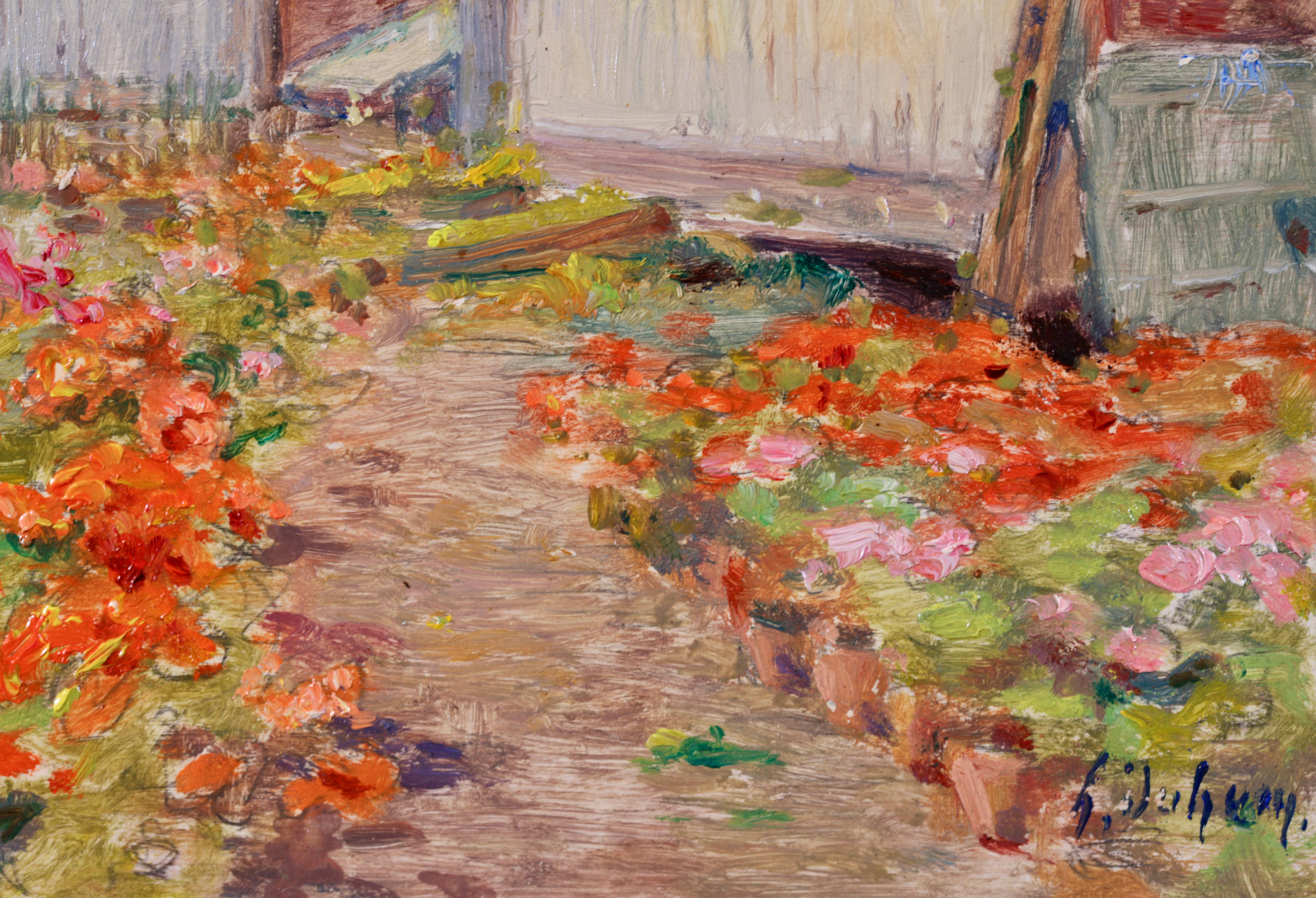 The Artist's Garden - Impressionistisches Ölgemälde, Blumen in Landschaft von Henri Duhem im Angebot 9