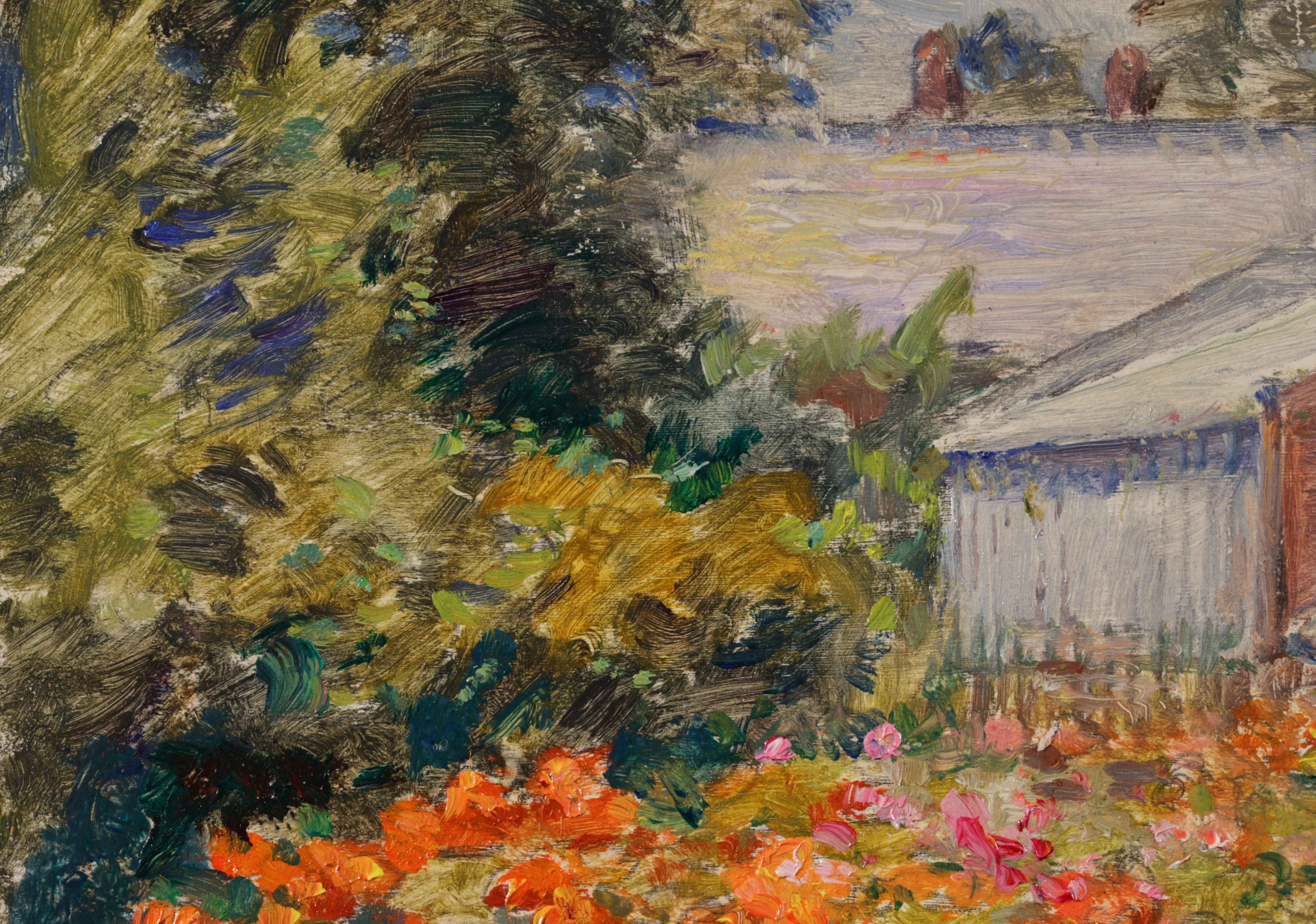 The Artist's Garden - Impressionistisches Ölgemälde, Blumen in Landschaft von Henri Duhem im Angebot 10