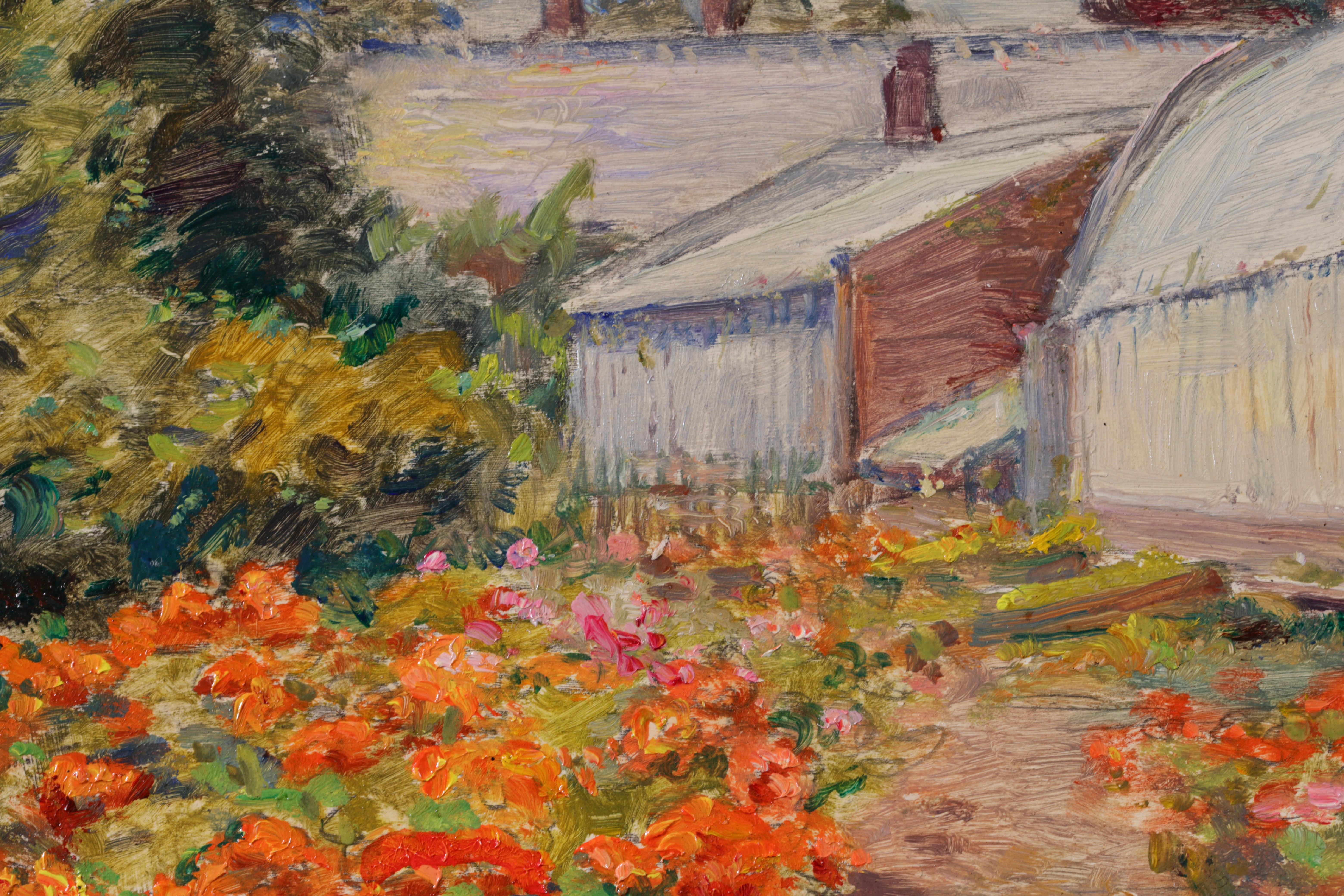 The Artist's Garden - Impressionistisches Ölgemälde, Blumen in Landschaft von Henri Duhem im Angebot 11