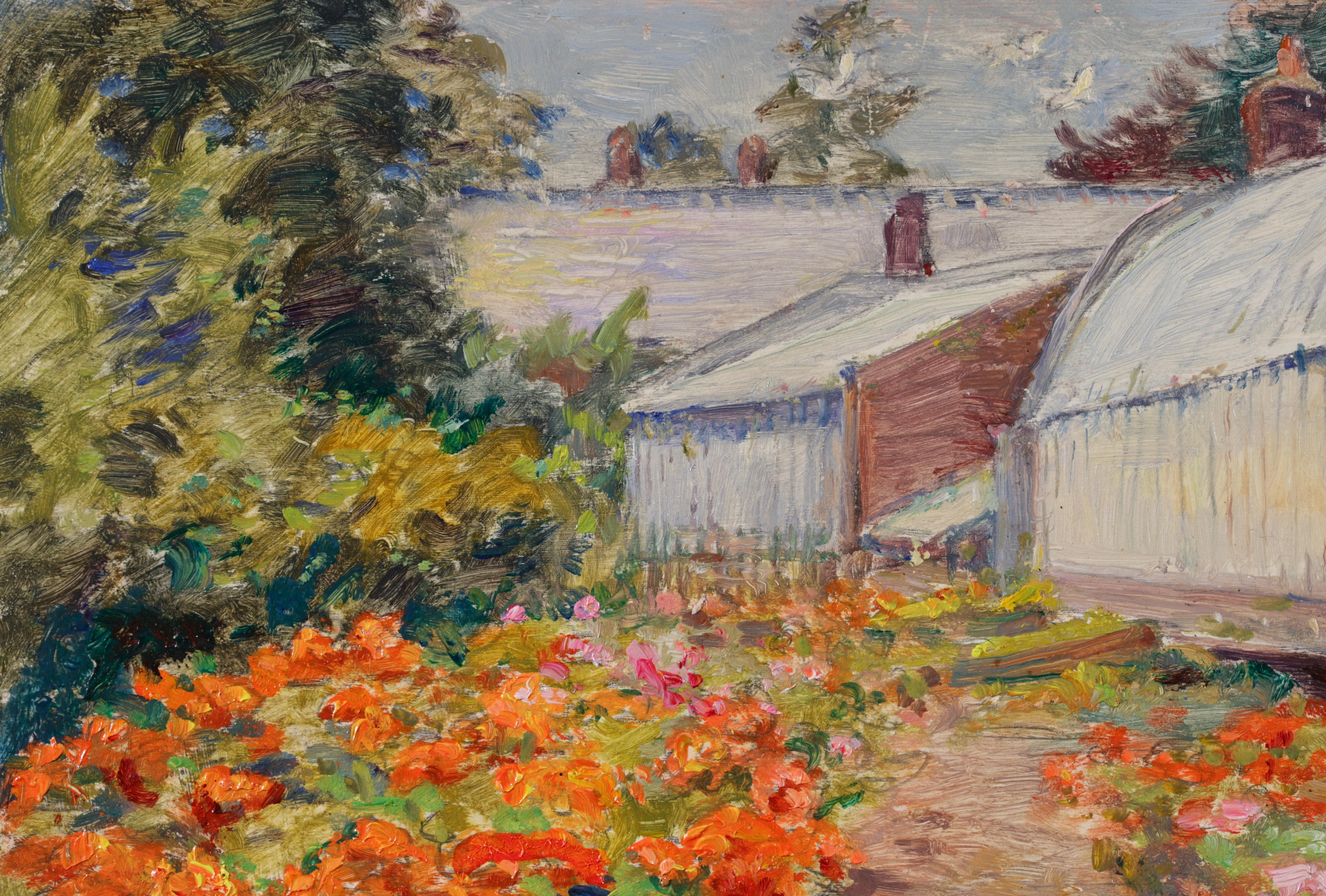 The Artist's Garden - Impressionistisches Ölgemälde, Blumen in Landschaft von Henri Duhem im Angebot 4