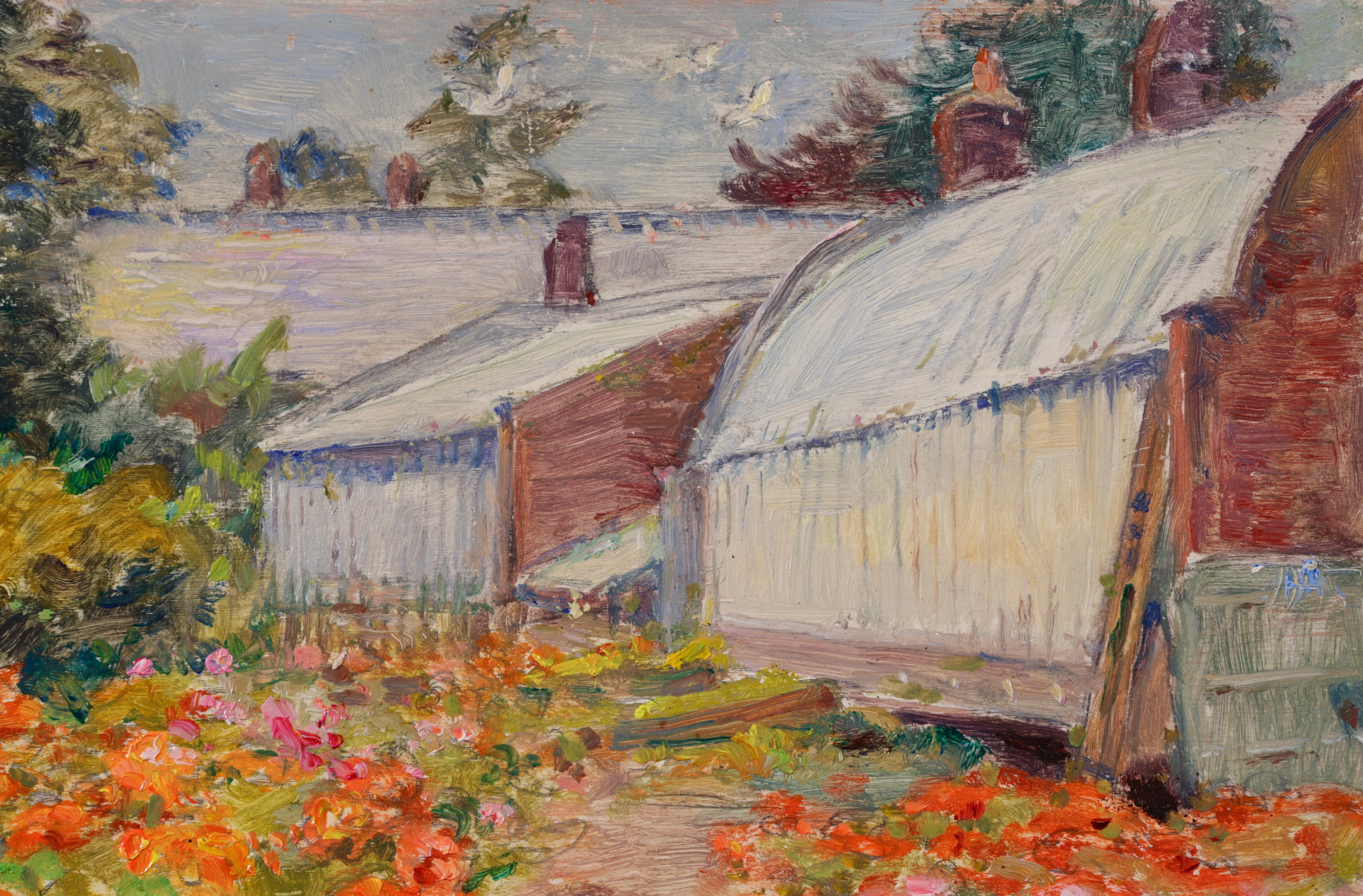 The Artist's Garden - Impressionistisches Ölgemälde, Blumen in Landschaft von Henri Duhem im Angebot 5