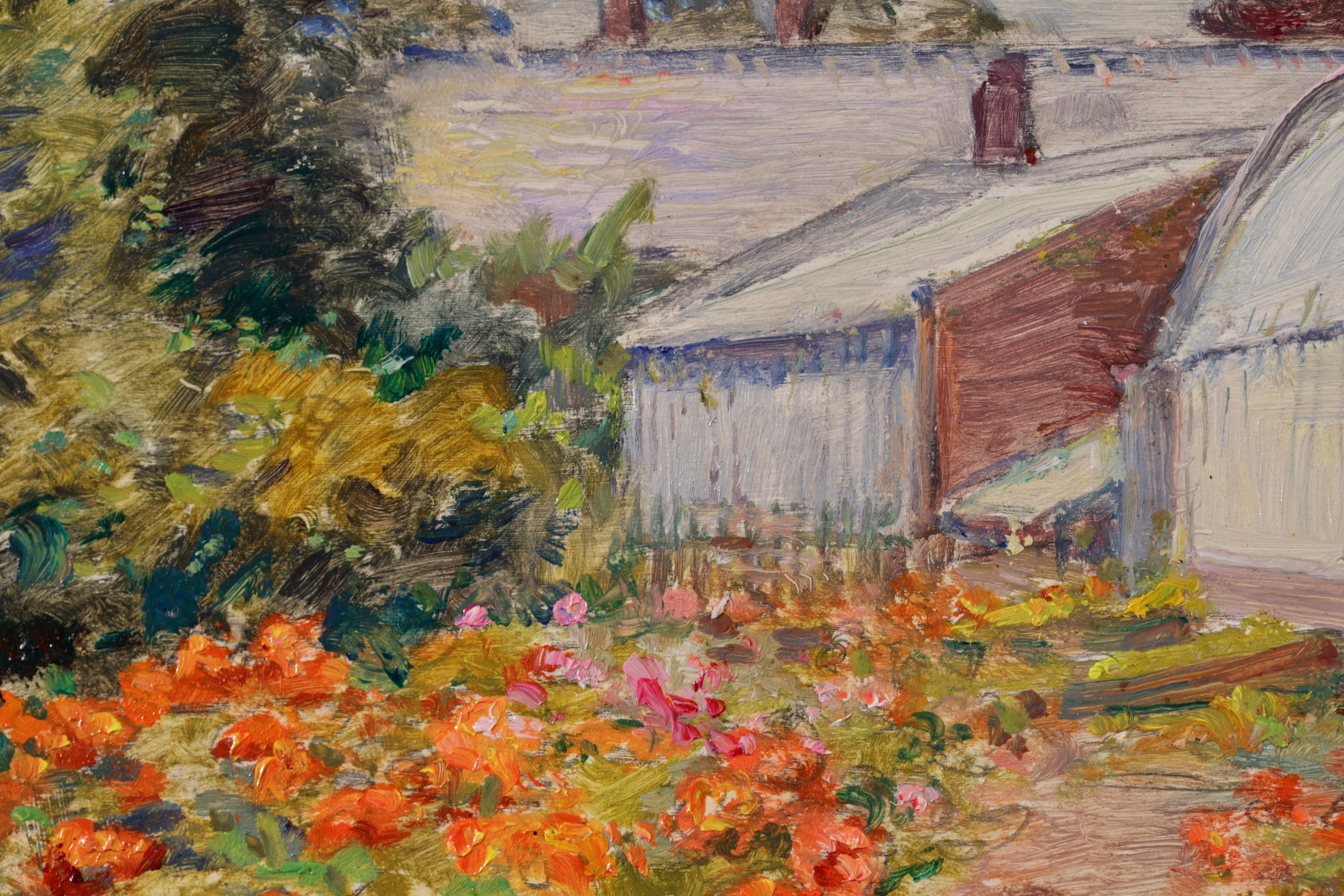 The Artist's Garden - Impressionistisches Ölgemälde, Blumen in Landschaft von Henri Duhem im Angebot 7