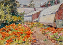 The Artist's Garden - Impressionist Oil, Flowers in Landscape by Henri Duhem