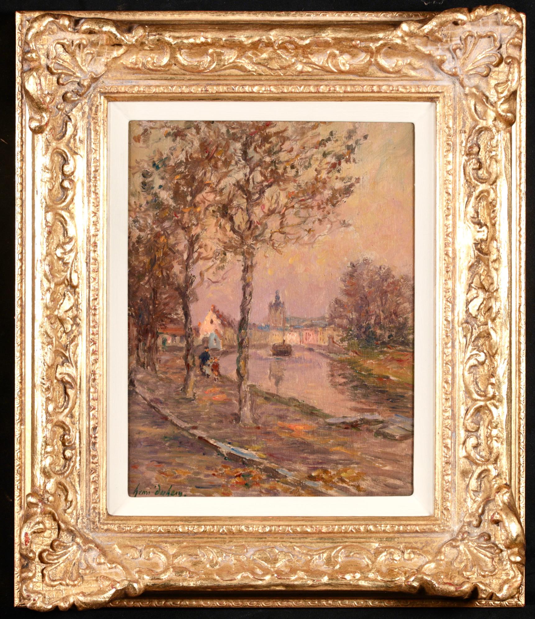 Le canal de Douai - Peinture à l'huile impressionniste de paysage d'Henri Duhem en vente 1
