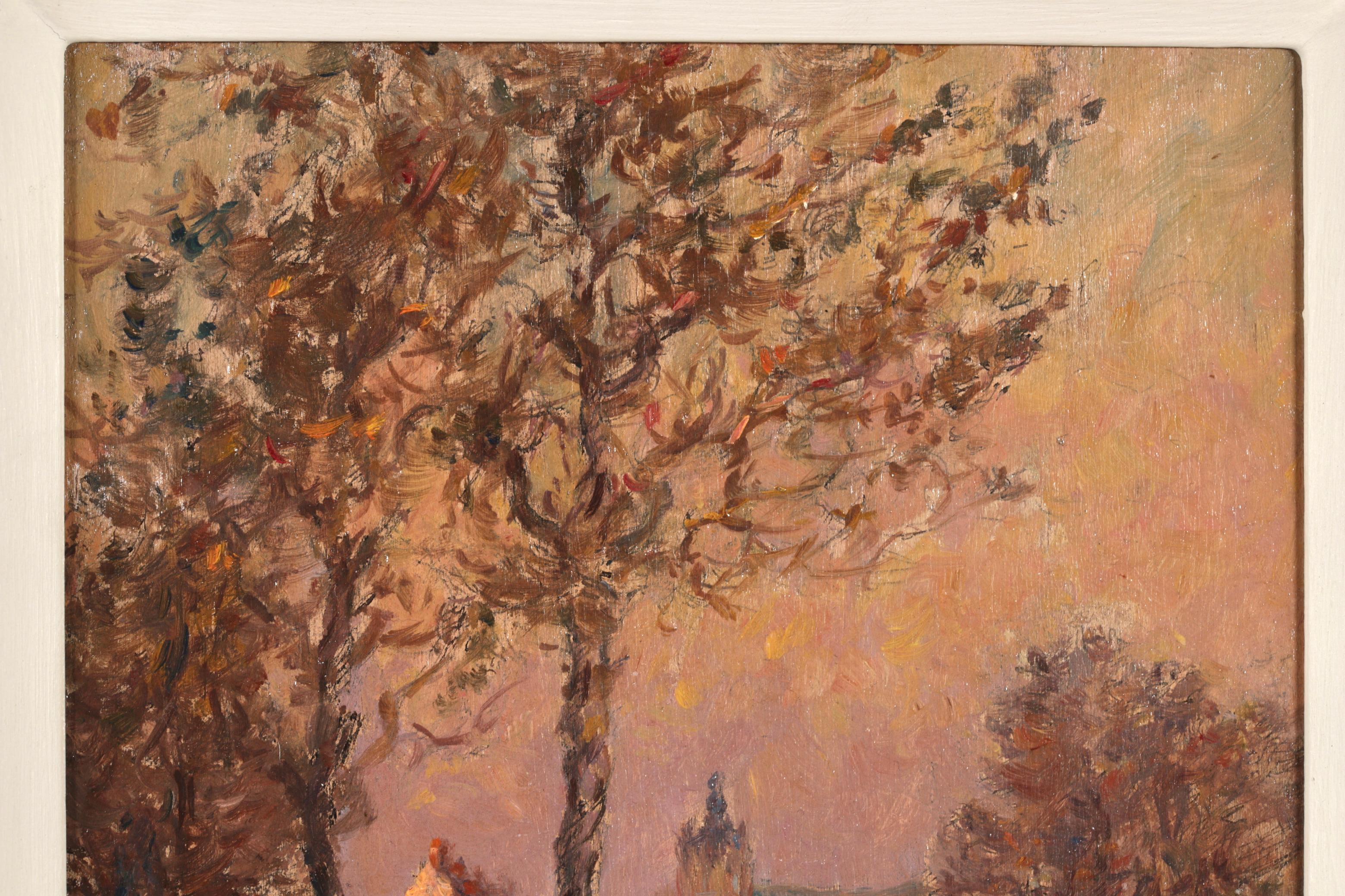 Le canal de Douai - Peinture à l'huile impressionniste de paysage d'Henri Duhem en vente 2