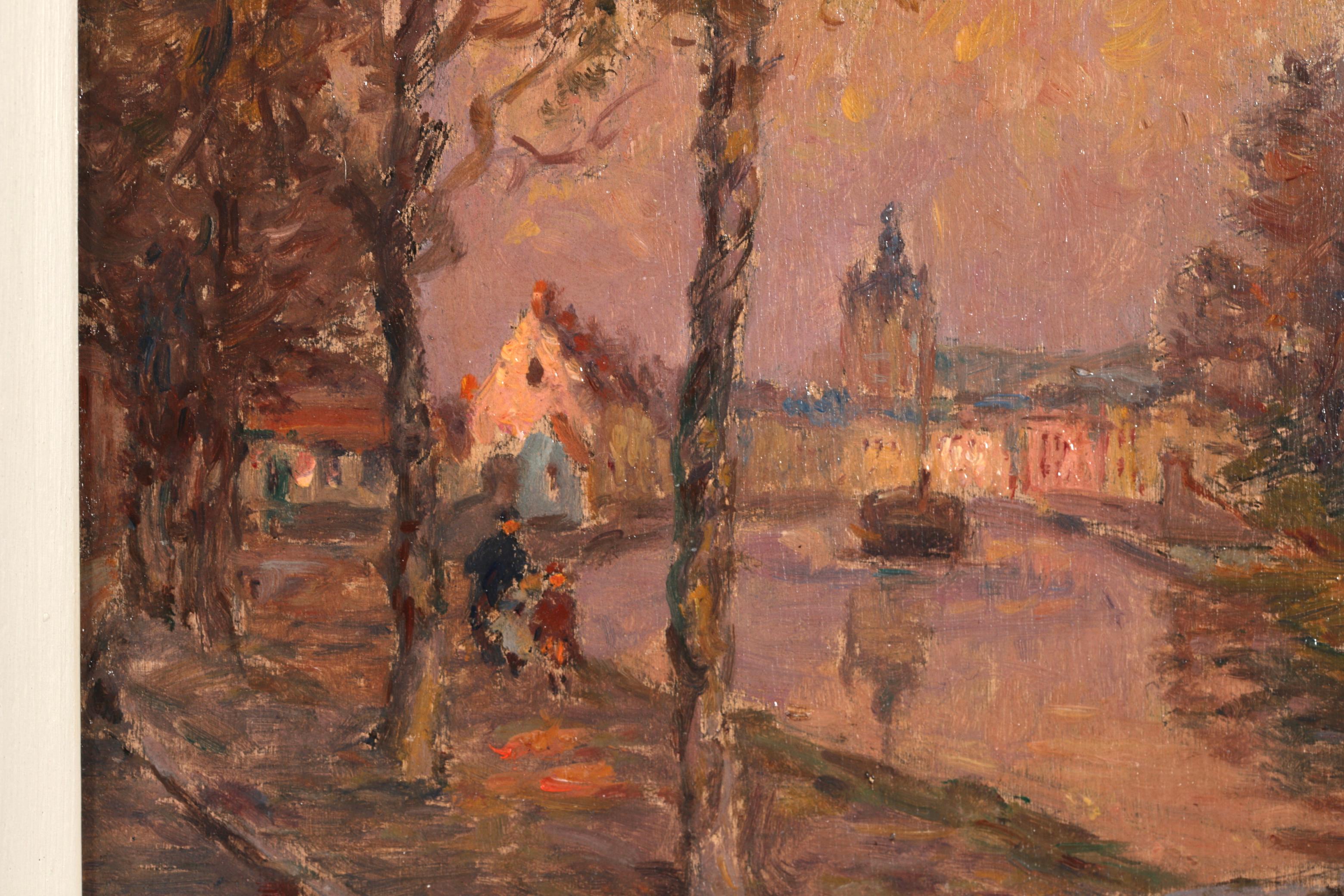 Le canal de Douai - Peinture à l'huile impressionniste de paysage d'Henri Duhem en vente 6