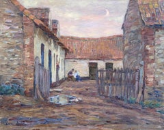 Figures Under the Crescent Moon, 19e siècle, Figures par Cottage at Sundown par H Duhem
