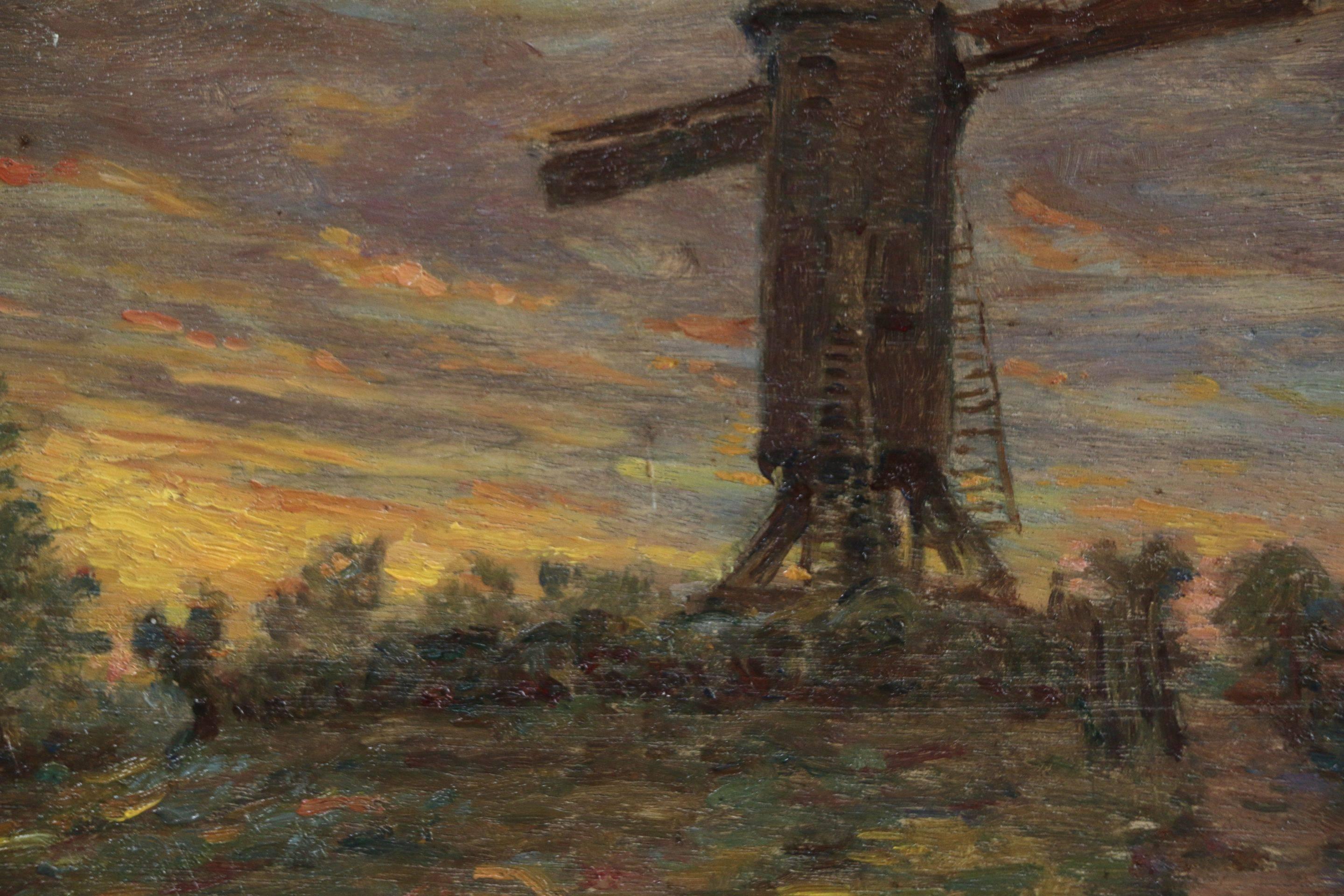 Windmill at Sunset - Painting by Henri Duhem