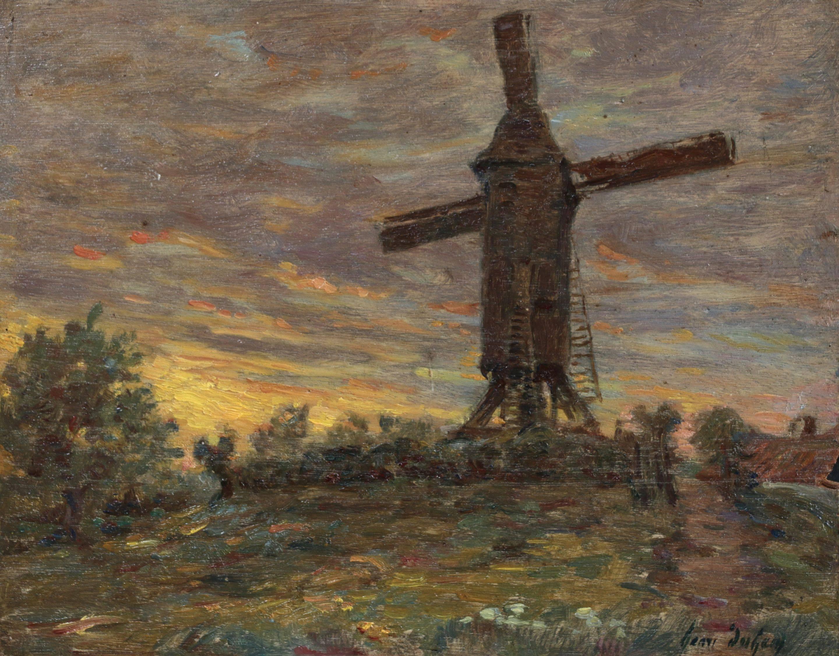 Henri Duhem Landscape Painting - Windmill at Sunset