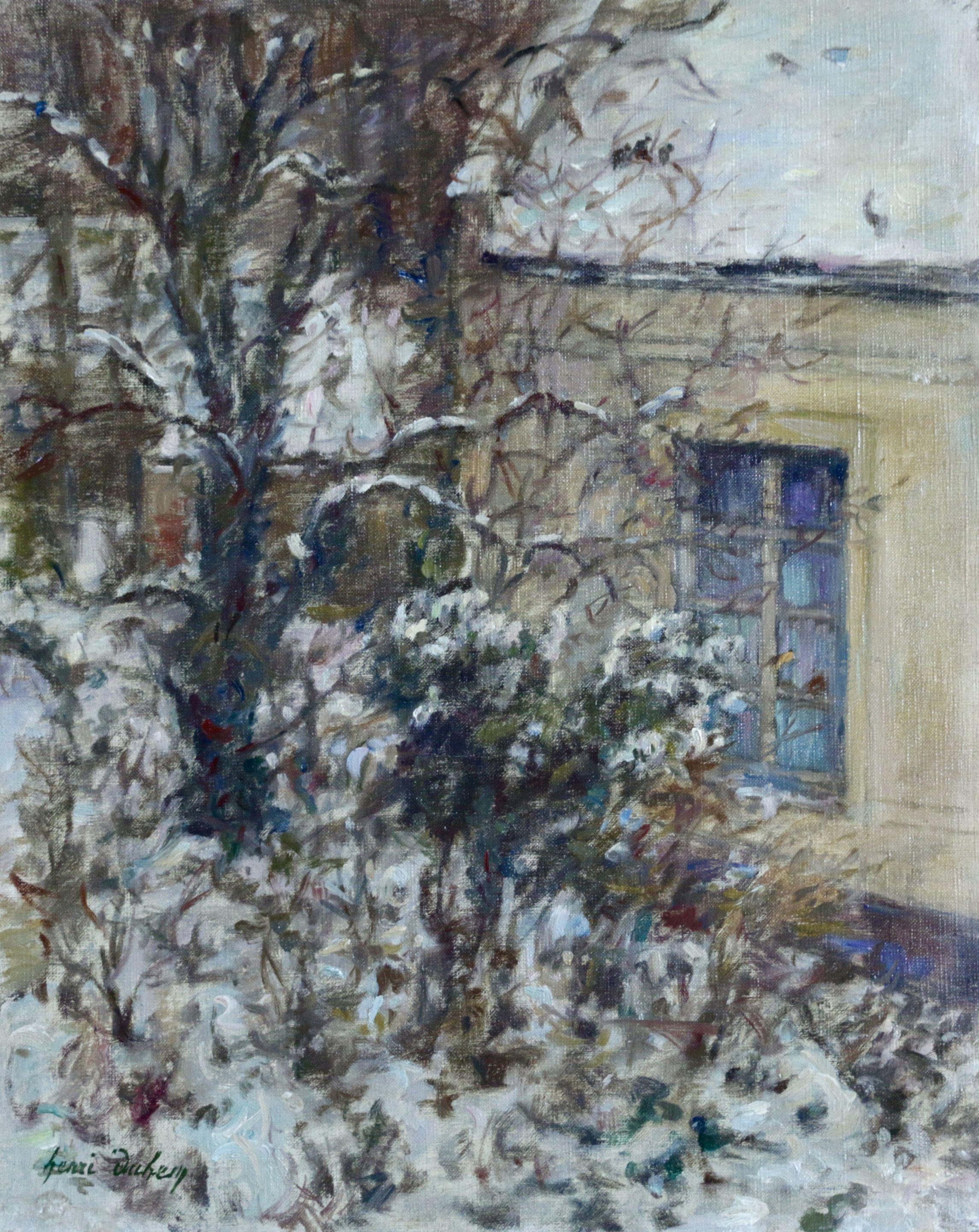 Henri Duhem Landscape Painting - "Winter - Douai"  Duhem French 19th Century Impressionist White Snow Scene