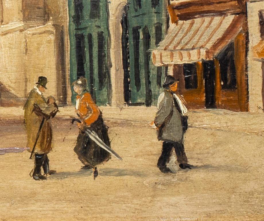 Dipinto a olio del XIX secolo raffigurante persone in Rue de la Paix, Place Vendome, Parigi - Painting Impressionismo di Henri Dulac