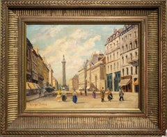 19th Century oil painting of people on the Rue de la Paix, Place Vendome, Paris