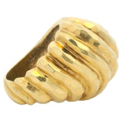 Antique Henri Dunay 18K Yellow Gold Hammered Swirl Dome Ring – Size 6.5