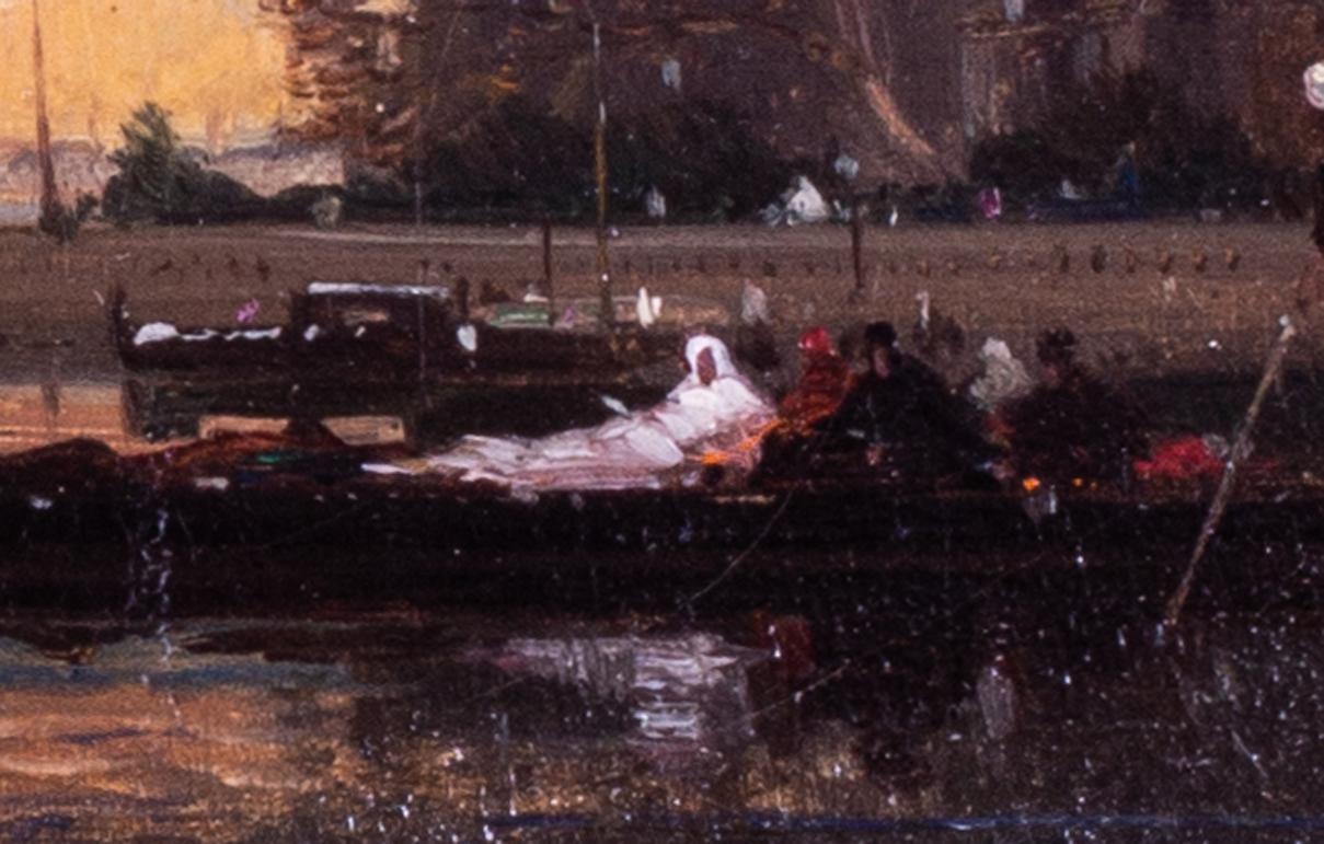 French 19th Century oil painting by Henri Duvieux of a gondola in Venice 1