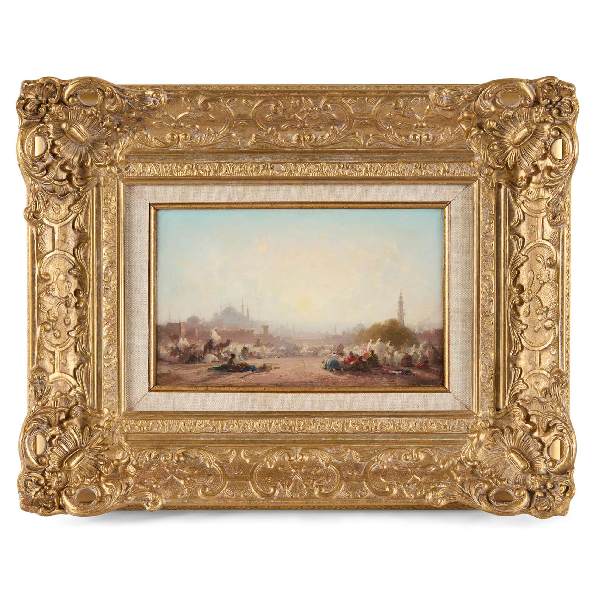 Henri Duvieux Französisch Orientalist Ölgemälde Morgenansicht Hagia Sophia Türkei 
Französisch, Ende 19. Jahrhundert
Segeltuch: Höhe 16cm, Breite 26cm
Rahmen: Höhe 38cm, Breite 48cm, Tiefe 7cm

Dieses Gemälde von Henri Duvieux (Franzose, 1855-1920)