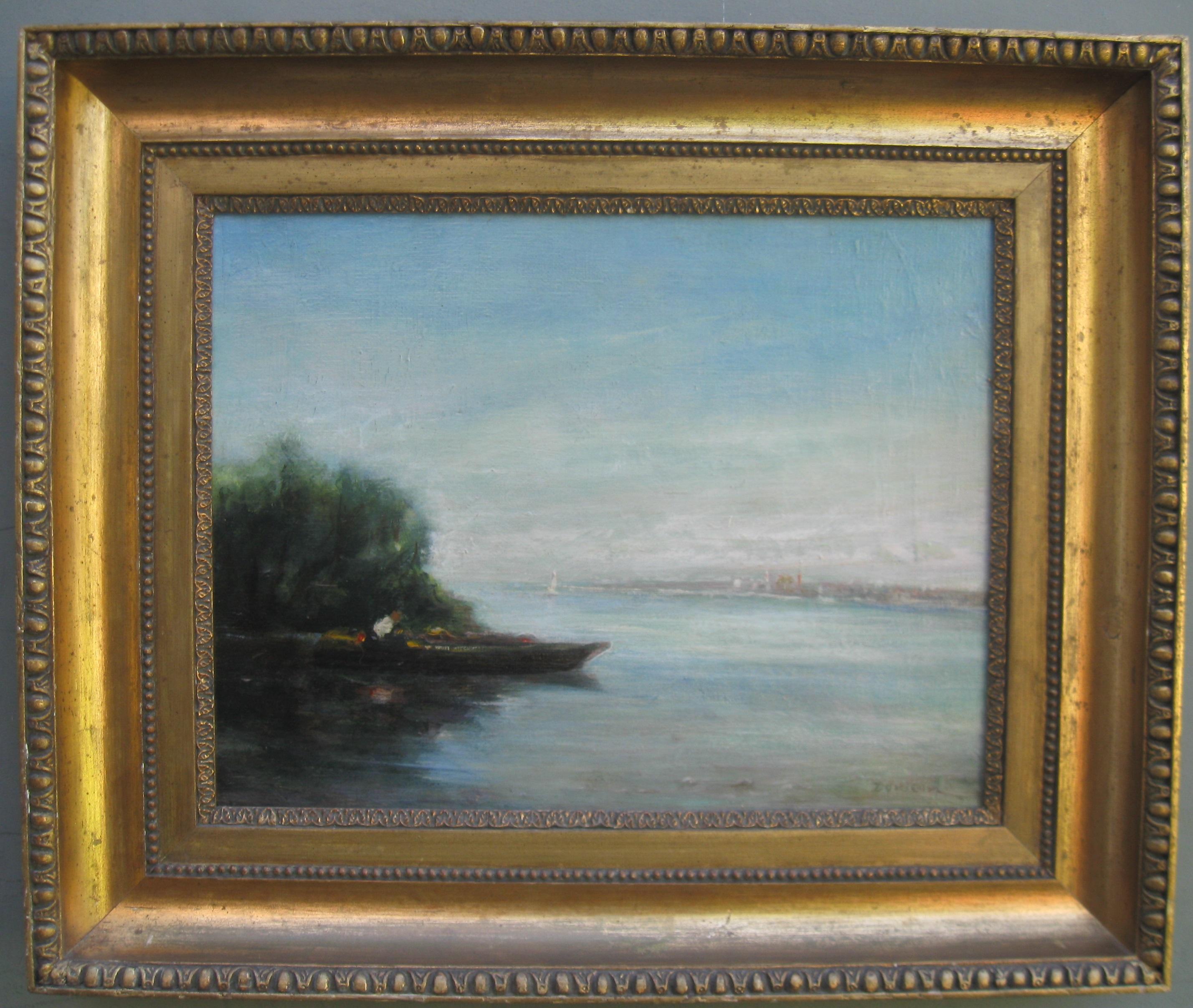 Henri Duvieux Landscape Painting - Mediterranean Waterway oil on canvas circa 1900