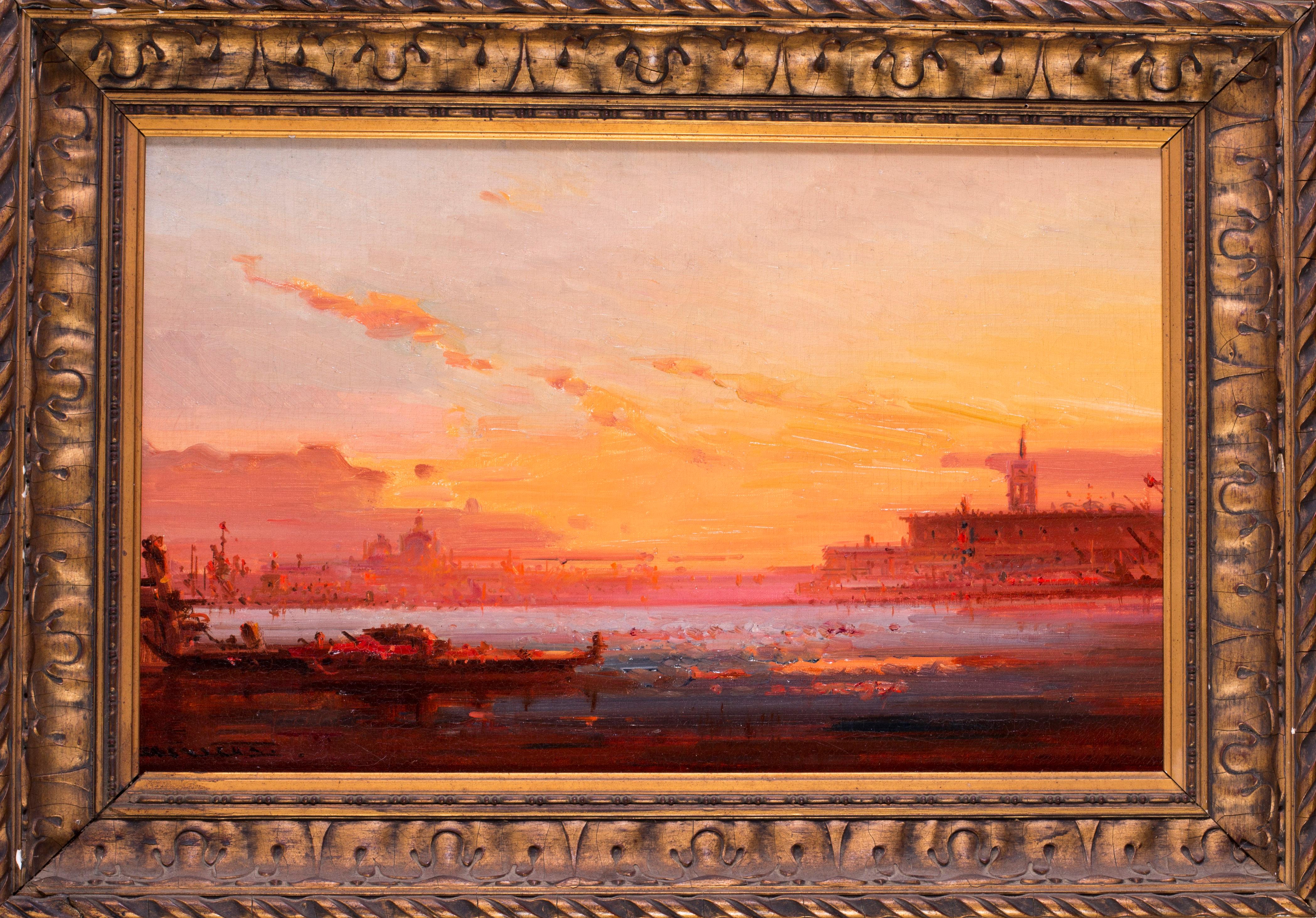 Sunset over the Venetian Lagoon - Painting by Henri Duvieux