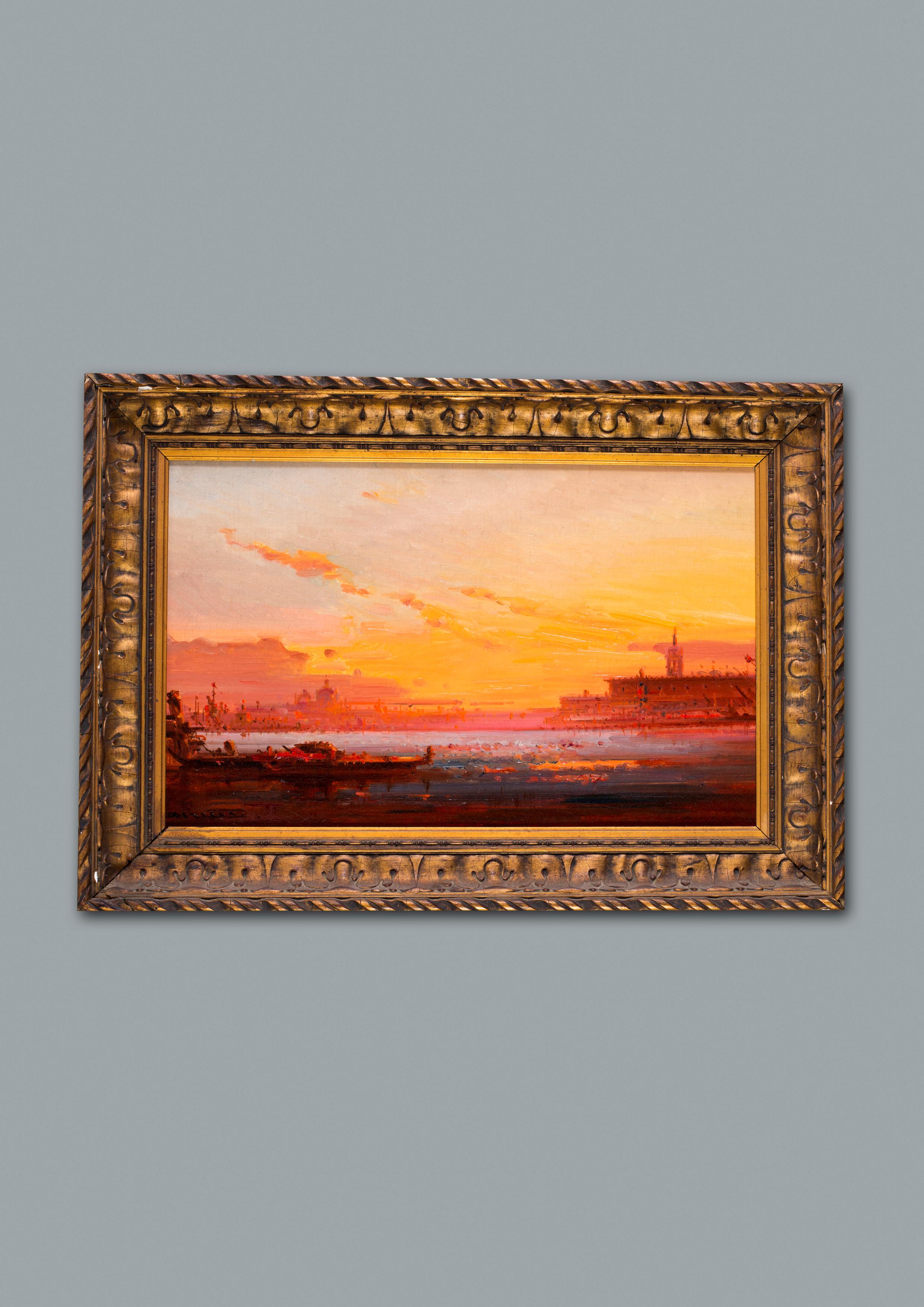 Henri Duvieux Landscape Painting - Sunset over the Venetian Lagoon