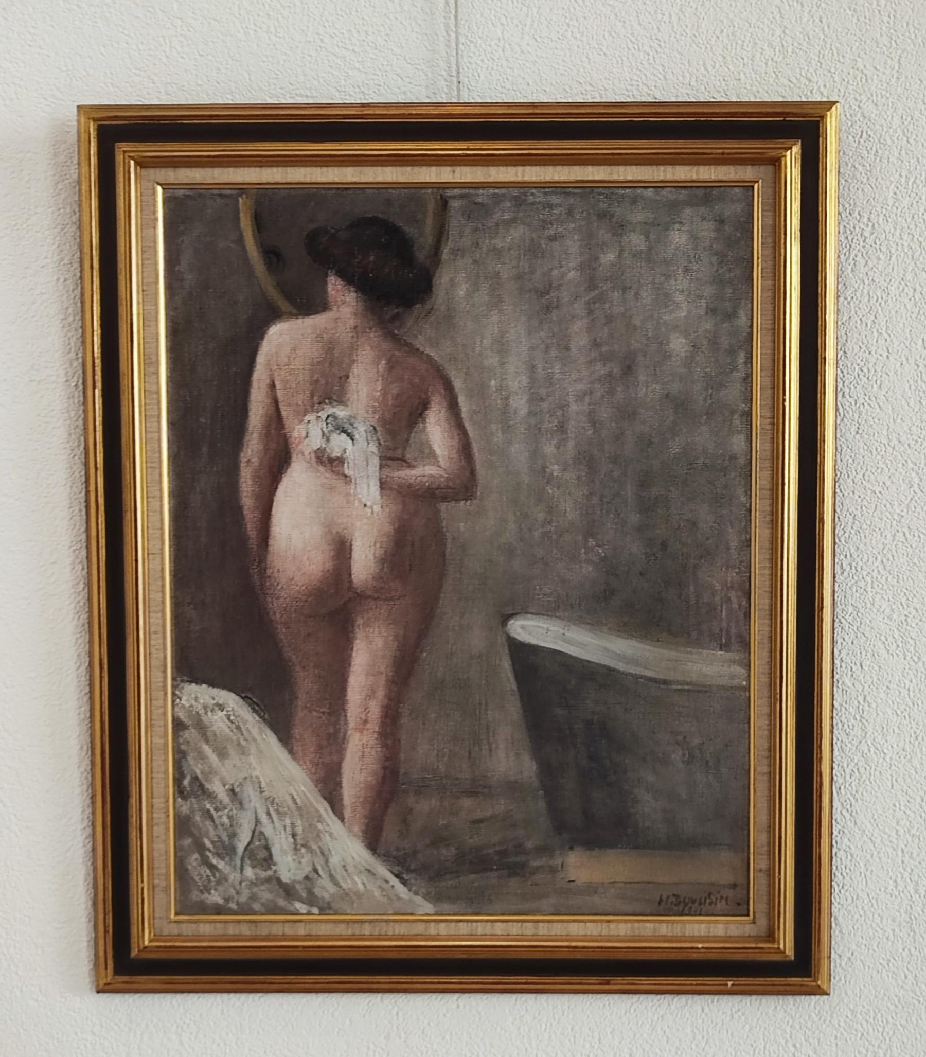 Lady in ihrer Toilette – Painting von Henri Duvoisin