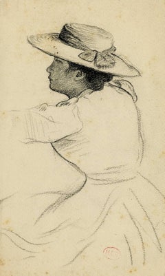 Woman in a hat with arm upraised