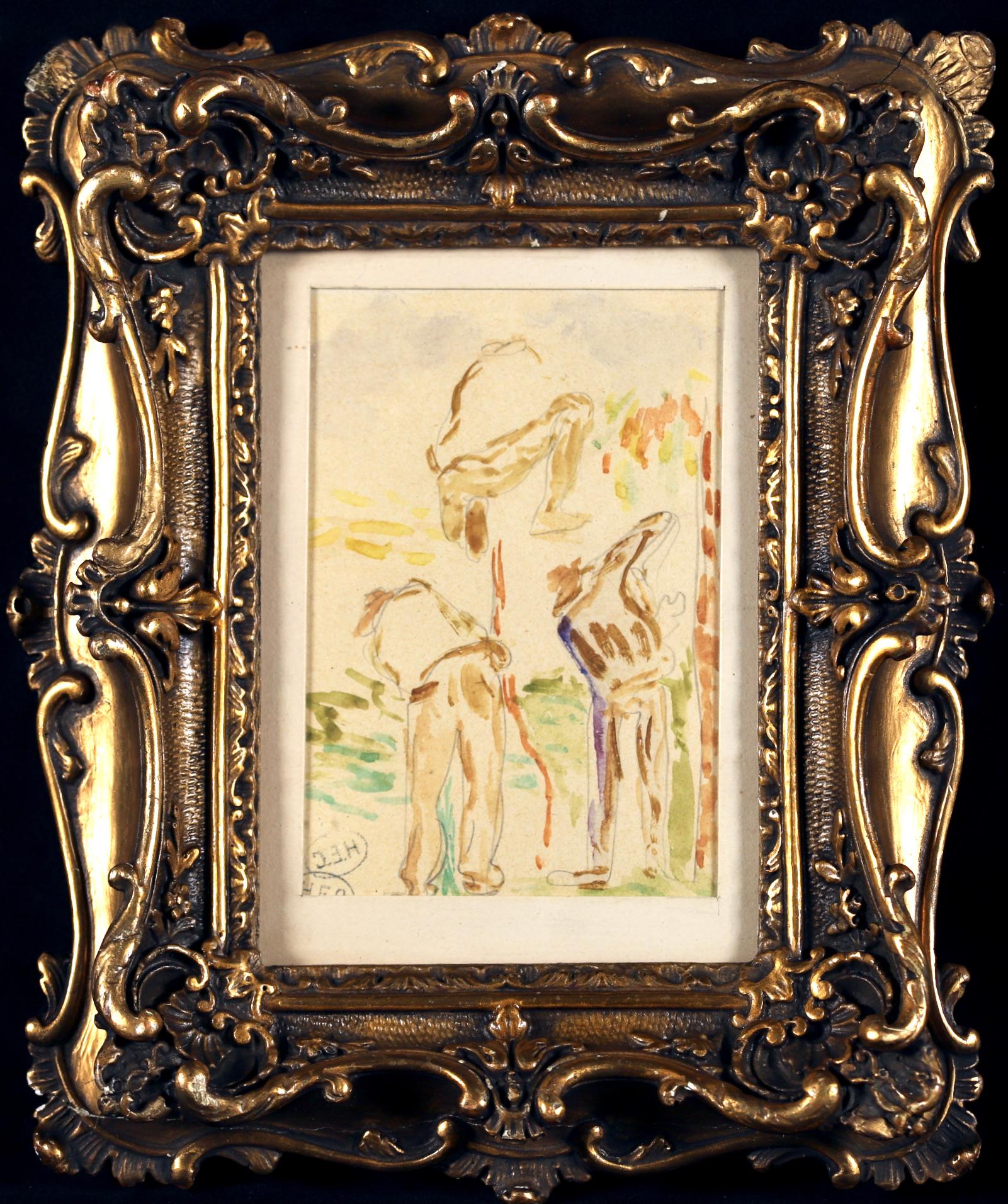 Etude de travailleurs – Impressionistisches figuratives Aquarell von Henri Cross – Painting von Henri Edmond Cross