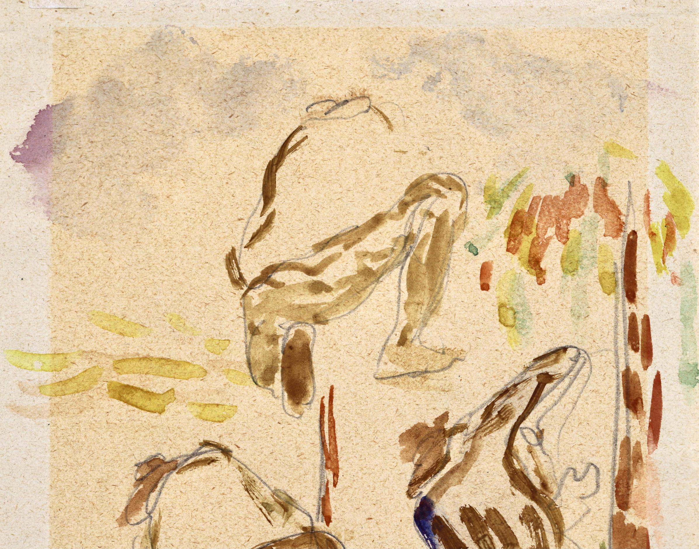 Etude de travailleurs – Impressionistisches figuratives Aquarell von Henri Cross (Impressionismus), Painting, von Henri Edmond Cross