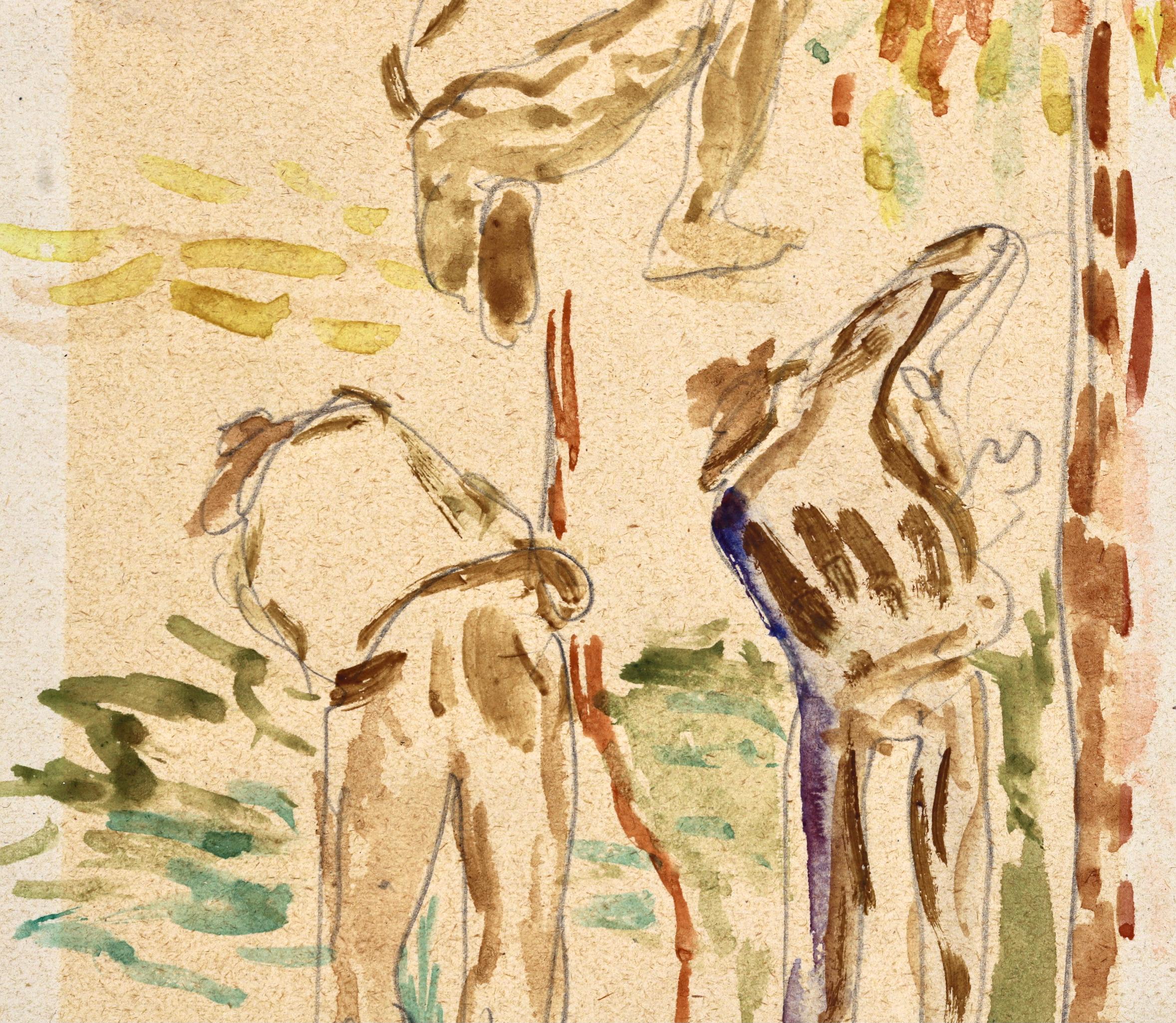 Etude de travailleurs – Impressionistisches figuratives Aquarell von Henri Cross (Beige), Figurative Painting, von Henri Edmond Cross