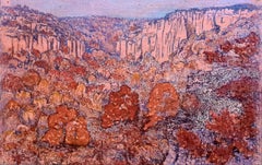Peinture fauviste vue d'arbres dans un paysage de vallée, cercle d'Henri Edmond Cross